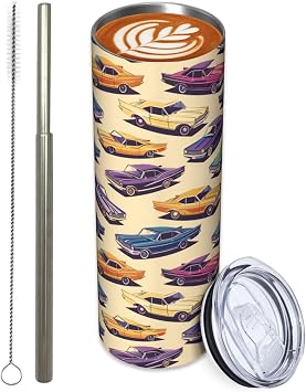 Stainless Steel Tumbler 20oz with Lid and Straw, Vintage Cars Tumbler for Hot and Cold Beverages, Travel Coffee Mug Insulated Tumblers Cups, Birthday Gifts for Women Adults Kids