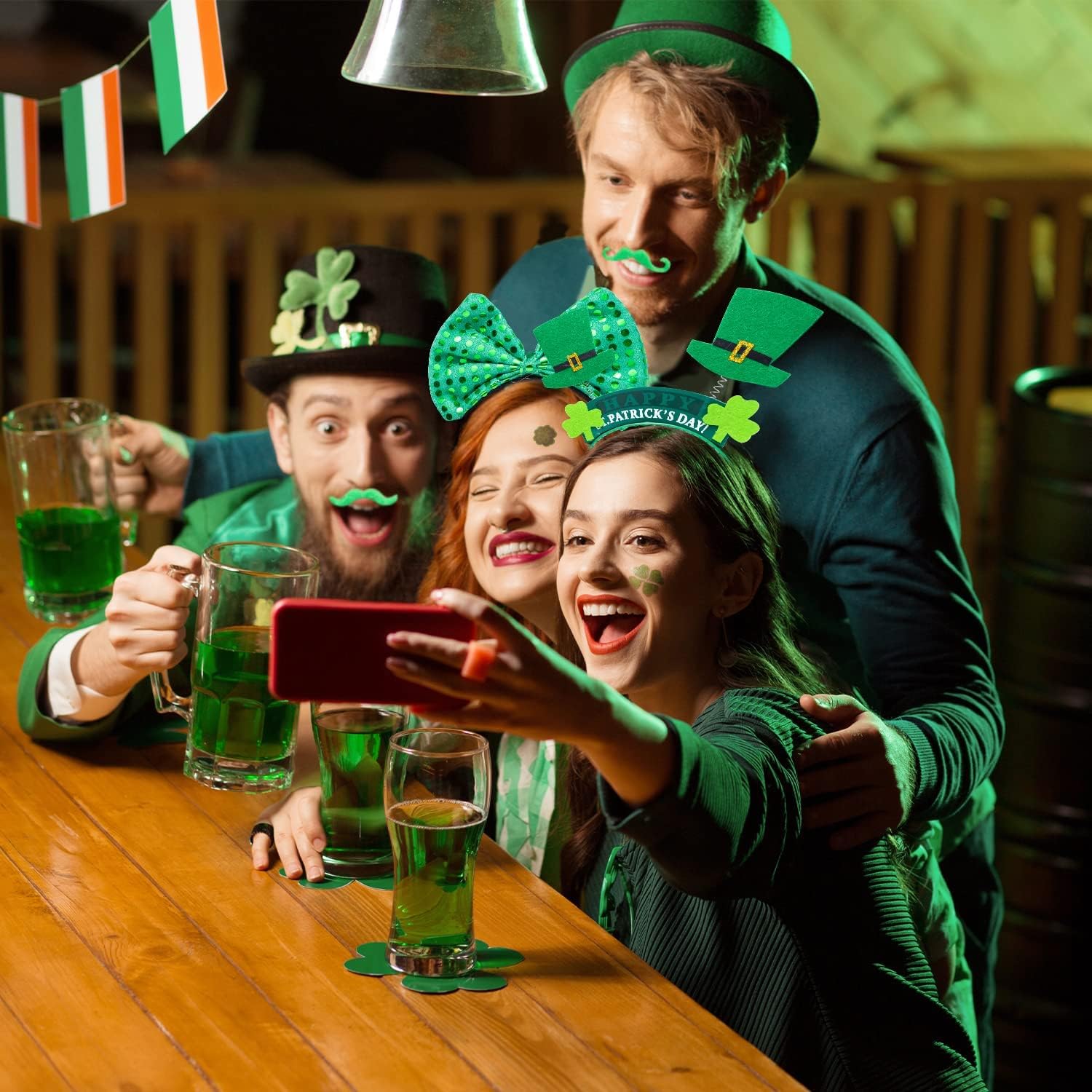 JOYIN 97PCS St. Patrick's Day Party Favor Accessories, 6 Serve Dressing-up Set, with Shamrock Hat Headband, Necklace, Bow Headband, Sequin Bow, Beards,Shamrock Tattoo,Sticker for Party Decoration