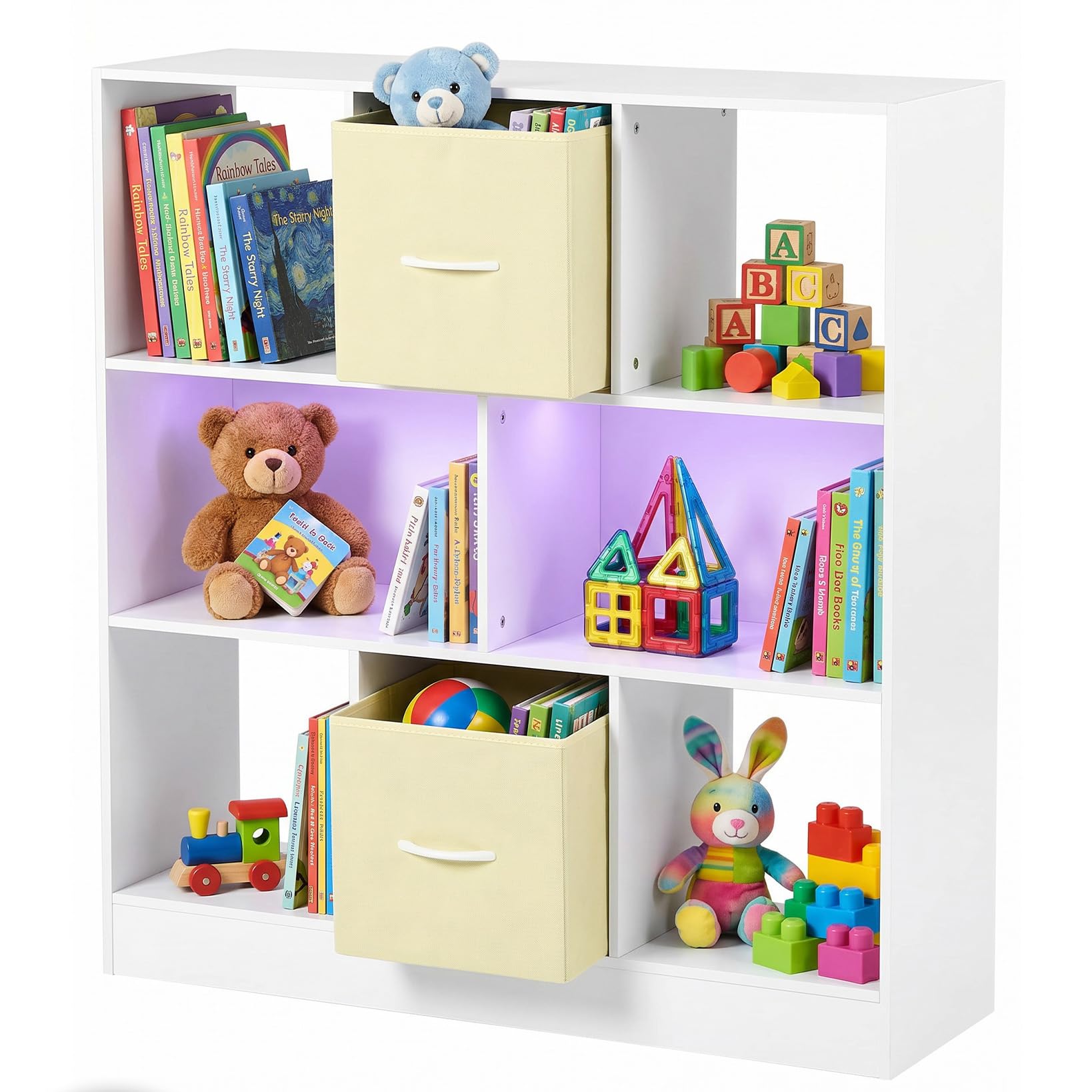 Estanteria Infantil y Juvenil Estanteria Libros Infantil con 2 Cajones de Tela Mueble Organizador Juguetes Multiuso para Habitacion y Salon Estructura Estable 97.5 x 30 x 100 cm Blanco