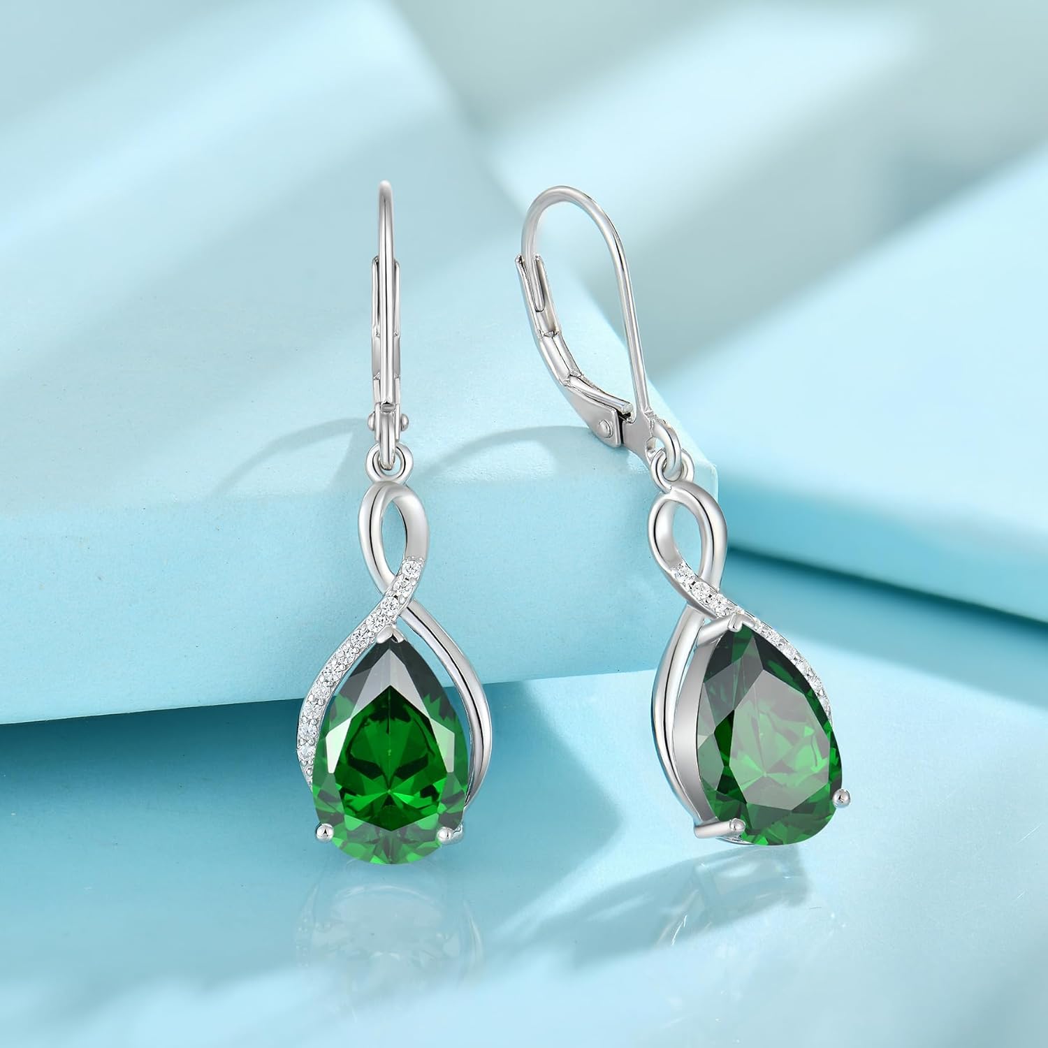 8x12mm Birthstone Earrings for Women Sterling Silver Infinity Dangle Drop Leverback Earring - Image 2