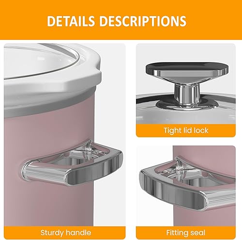 Miniatura 5 de Sunvivi Olla de cocción lenta de 2 cuartos de galón, pequeña olla de cocción lenta con olla de cerámica extraíble, calentador de alimentos con 3