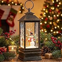 Vista 1 de Linterna de Globo de Nieve Navideño de 10" con Muñeco de Nieve de Granja, Globos de Nieve Giratorios Brillantes Iluminados con Música