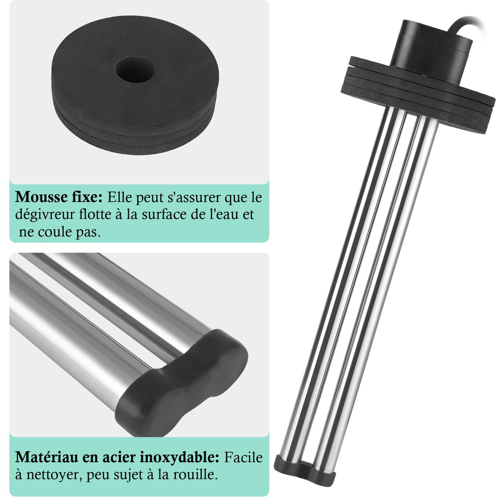 Chauffage de Bassin Extérieur 150W 300W 600W Chauffage d'Aquarium pour Petits Bassins, Kio Pond, Dégivreur de Bassin avec Long Câble et Mousse Flottante (600W)