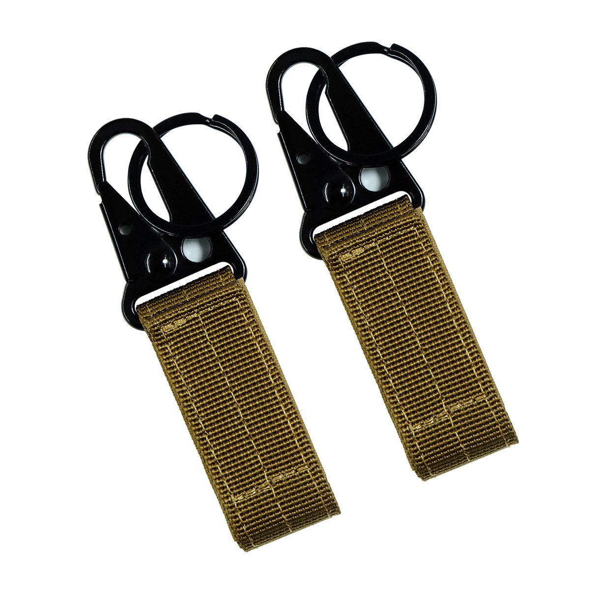 Tactical Gear Clip, Nylon Key Ring Holder or Belt Keeper Military Utility Hanger Carabiner Molle Hook, Black, Tan, Green