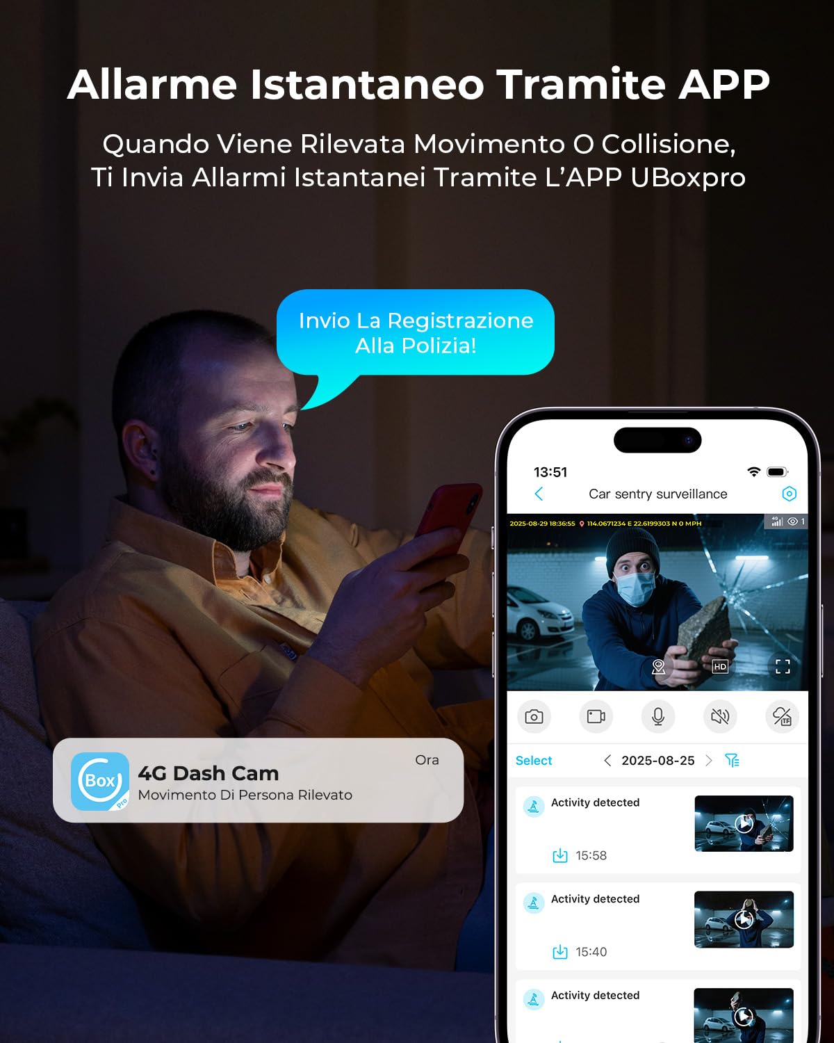 4G LTE Dash Cam Telecamera per Auto Anteriore e Posteriore 2K/1080P, con 24/7 Modalità Parcheggio, GPS, OBD, Sensore G, APP Alert, Visione Notturna, Audio Bidirezionale, Scheda SD 32GB Inclusa