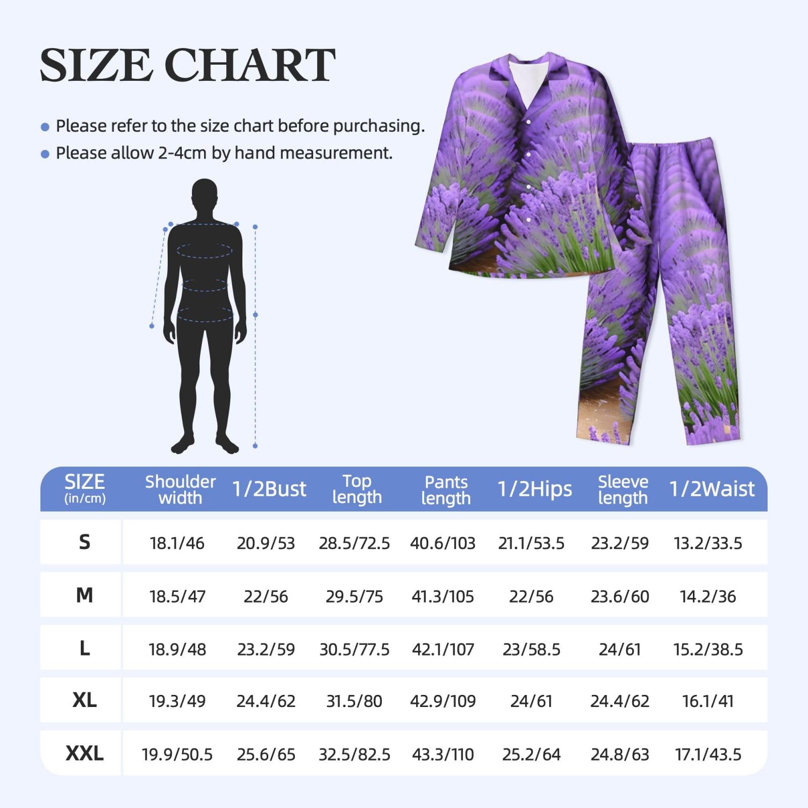 Romantico Lavanda Stampa Uomo Manica Lunga Pigiama Set Pigiameria Due Pezzi Casa Viaggio Outfit Lounge Pantaloni