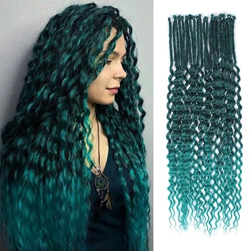 Miniatura 1 de Sangtok 10 extensiones de rastas onduladas SE de 24 pulgadas, de un solo extremo, rizadas, color verde azulado degradado, extensiones de rastas