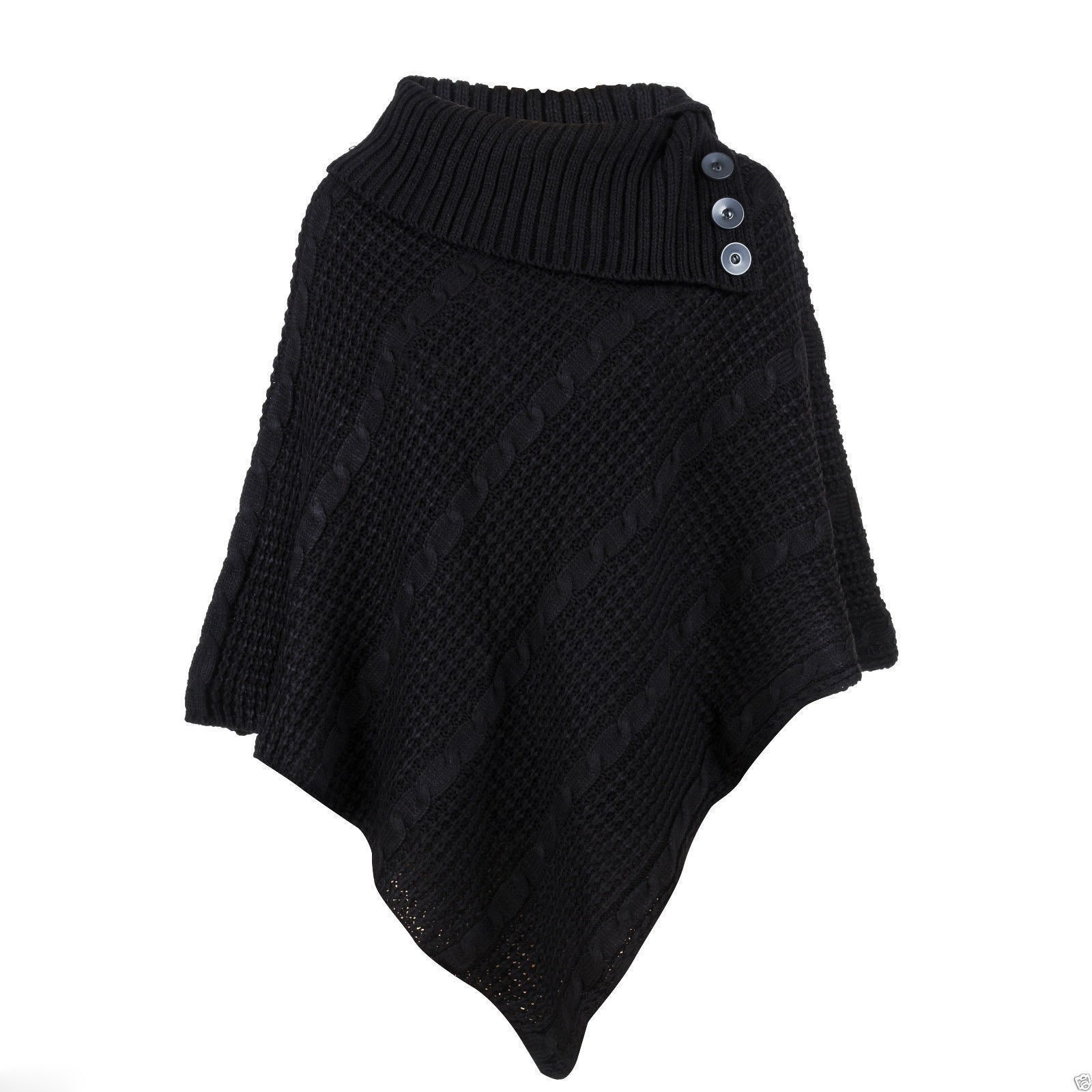 Gostyles Women's Black Gostyles® Cable Knitted 3-Button Cape Poncho, Stylish Casual Winter Knitwear Jumper (, Xxl)