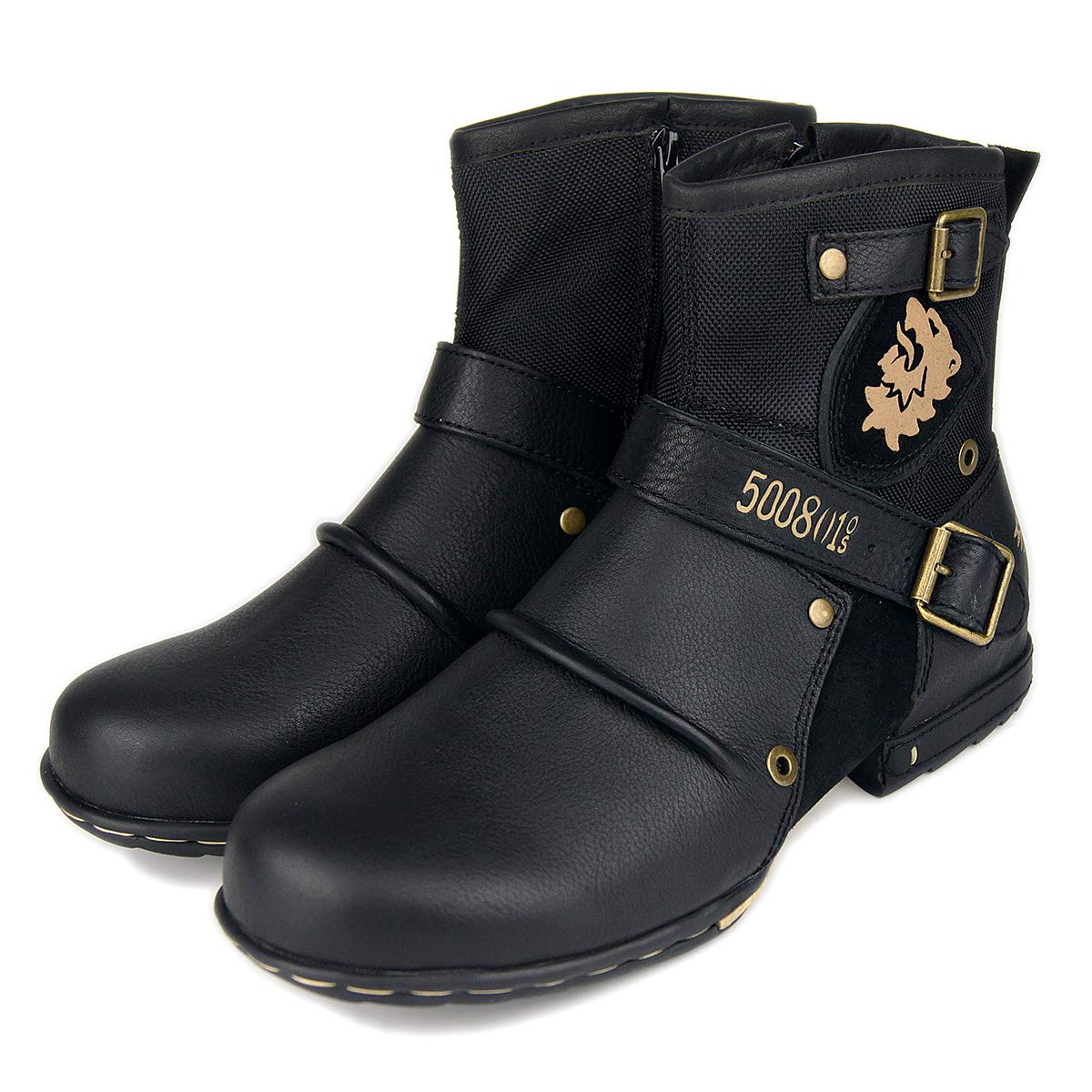 Herren Stiefel aus Leder Rindsleder mit Gummisohle Biker Motorrad Boots mit Reißverschluss Retro CD-5008-1-Classic