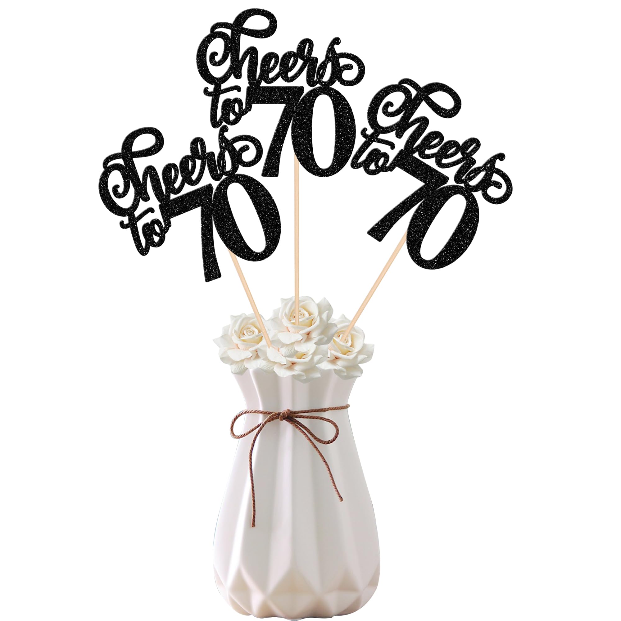 12 PCS Cheers to 70 Centerpiece Sticks Double Sided Glitter 70th Birthday Cake Toppers Number 70 Centerpieces Table Flower Topper Decorations for 70th