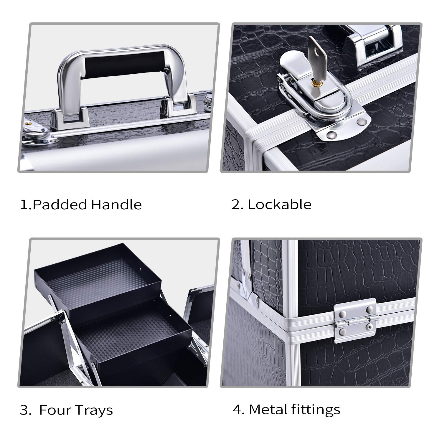Schminkkoffer Kosmetikkoffer Make up Organizer Alu Werkzeugkoffer Nagel Koffer Beauty Case Make up Organizer,Schwarz