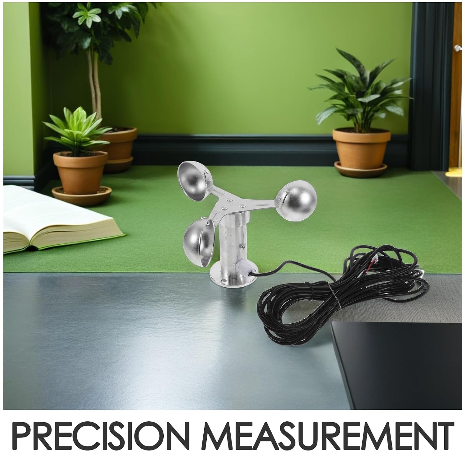 KICHOUSE Wind Speed Sensor Anemometer: 3 Cups Aluminum Alloy Wind Sensor Detector with 10 Meter Cable - for Weather Measurement Meteorological Monitoring