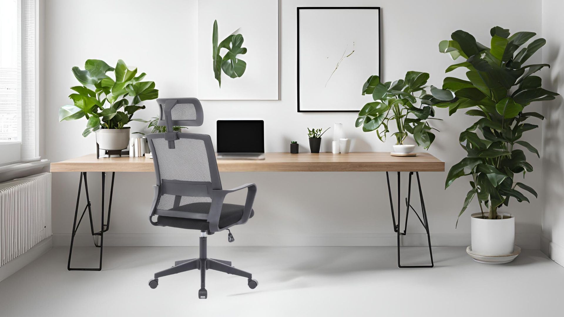 One Living - Sedia Ergonomica da Ufficio CONSTANCE con Poggiatesta Regolabile, Schienale in Rete Traspirante, Base in Nylon con Rotelle, Nero