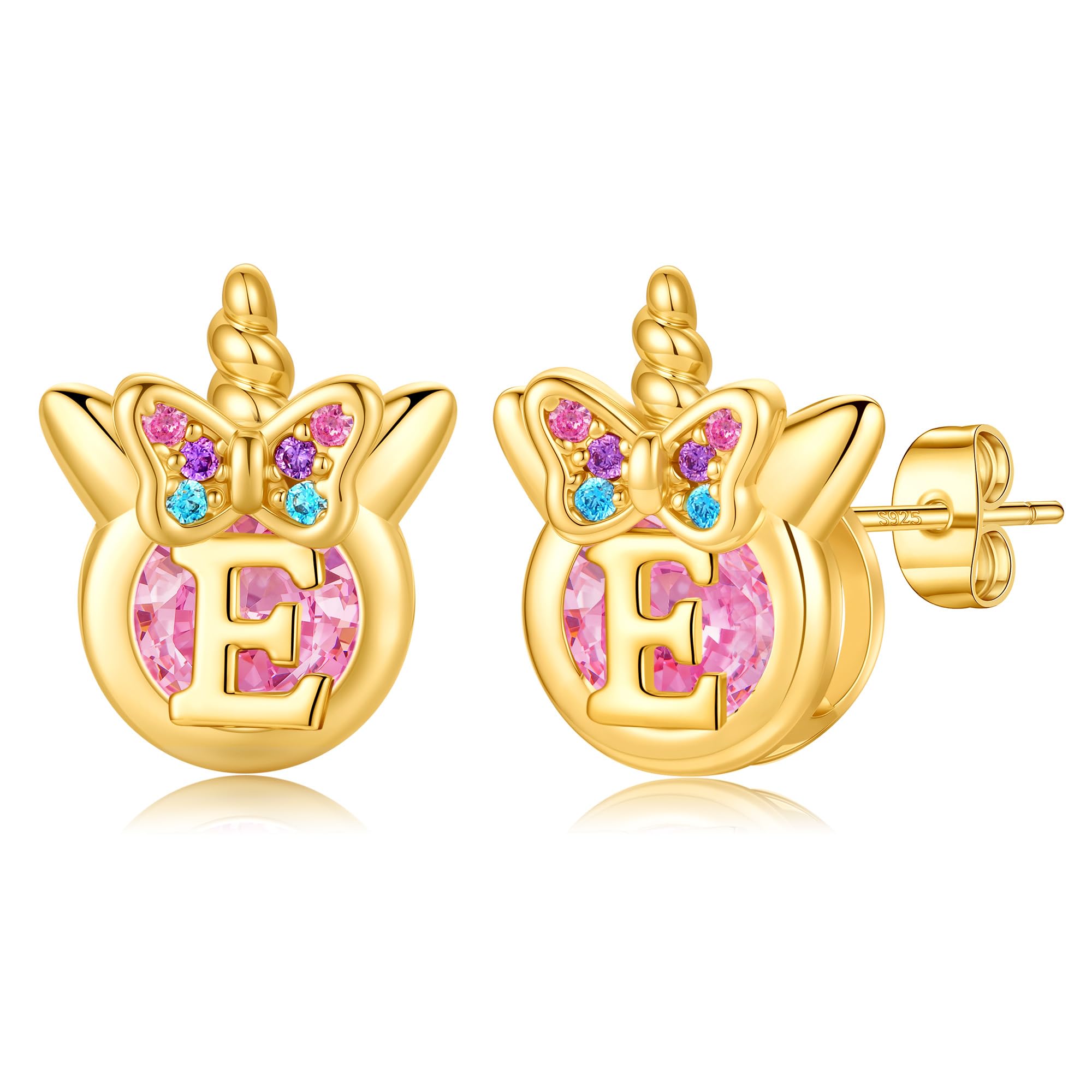 TINGN Einhorn Ohrringe für Mädchen Geschenke - Hypoallergene Bunte Regenbogen Rosa Zirkonia Buchstaben Ohrstecker Blumen Schmetterling Silber 925 Ohrringe Kinder Schmuck Geschenke für Mädchen Tochter