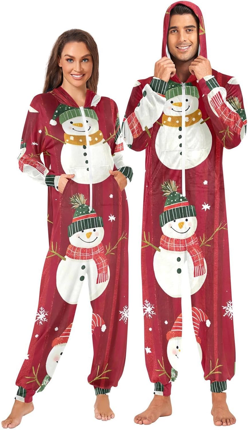 GAIREG Cute Christmas Snowman Red Adult Womens Pajama Onesie, Funny Adult Men Women Loungewear
