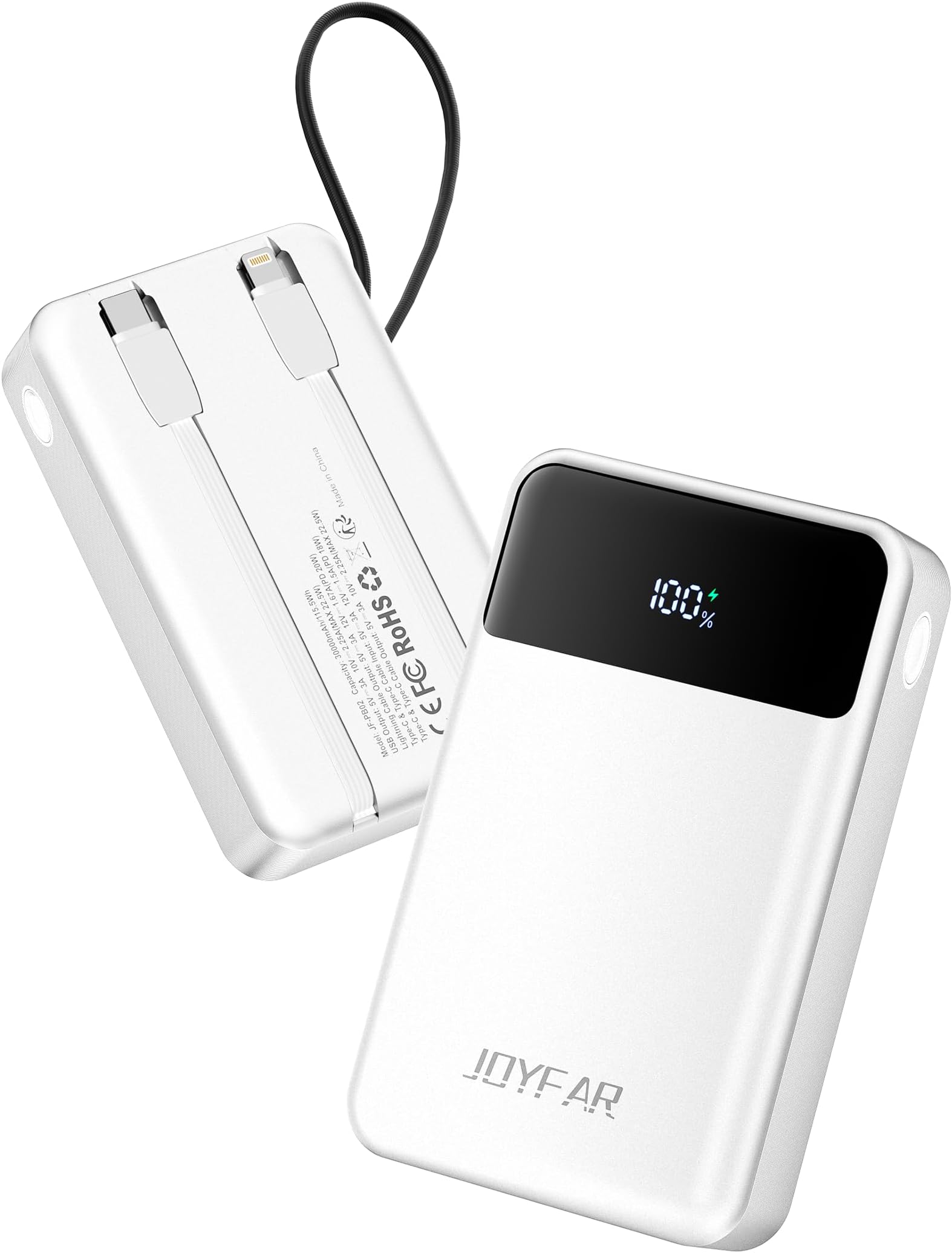 SHARGE Flow Mini 2 Power Bank - 22.5W Portable Charger With Built-in Cables 5000mAh
