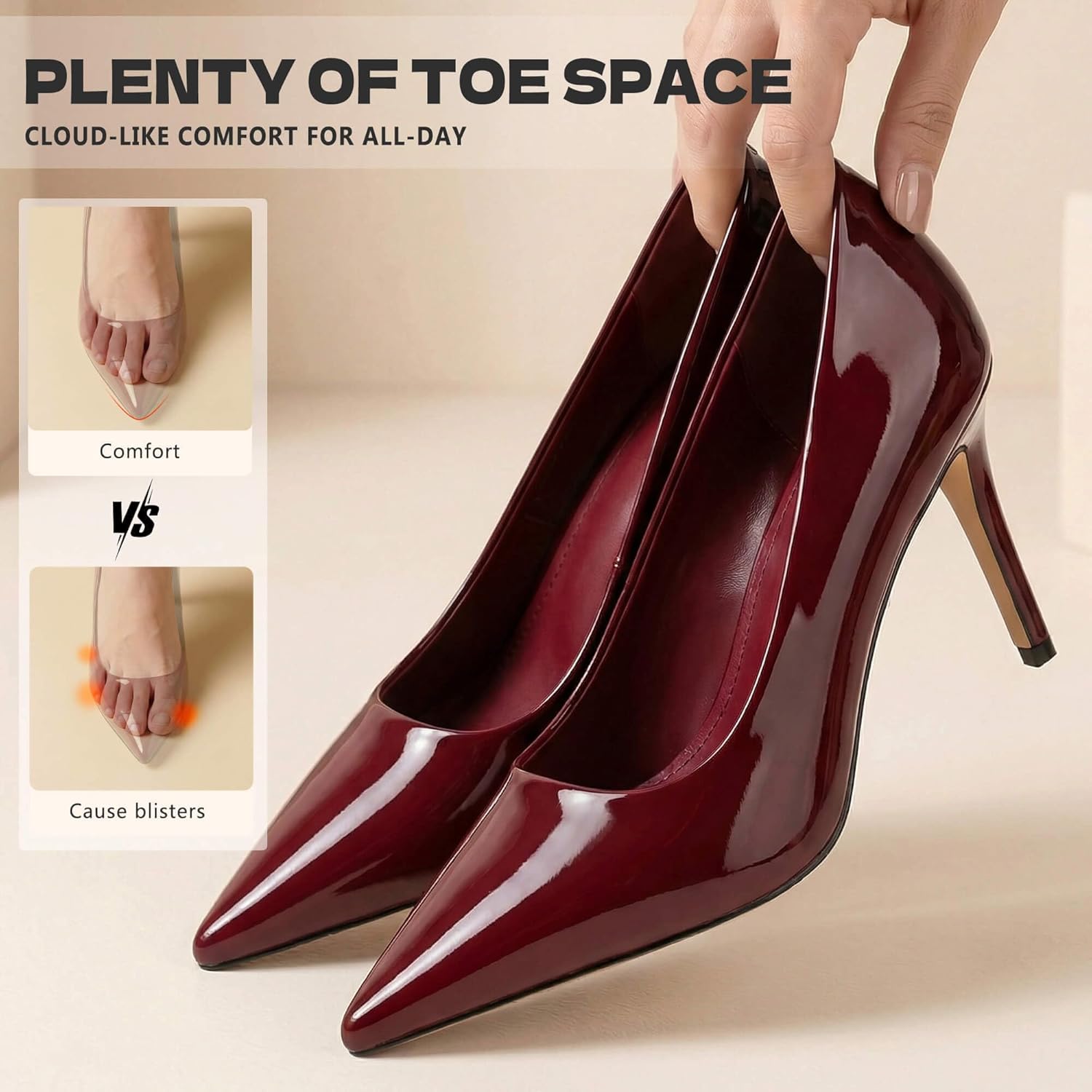 heelchic 3 Inch Stiletto Pumps Heels for Women Pointed Toe High Heels Slip-on Closed Toe Work Wedding Dress Pumps - Image 4