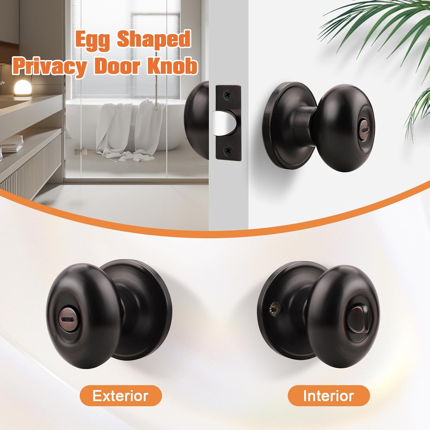 Gobrico 10 Pack Oval Privacy Door Knobs with Oil Rubbed Bronze Finish Egg Shaped Door Knobs for Bedroom Bathroom Stainless Steel Door Knobs and Handles