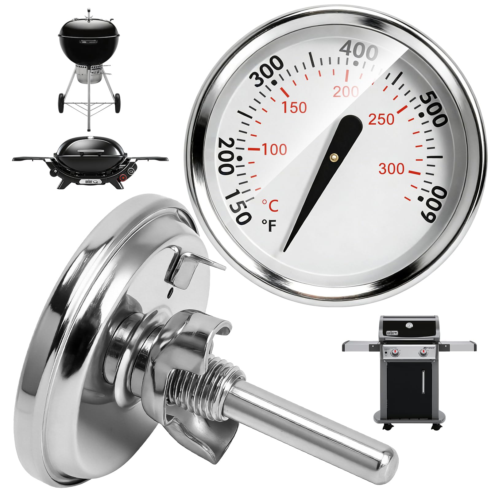 60540 7581 67031 Grill Lid Thermometer for Weber GS4 Spirit II & I 200/300 Accurate Temperature Gauge Weber Charcoal Grills, Most Weber 22" Kettles, Q 120/220/300/320 SER Replacement Parts 60392 74239