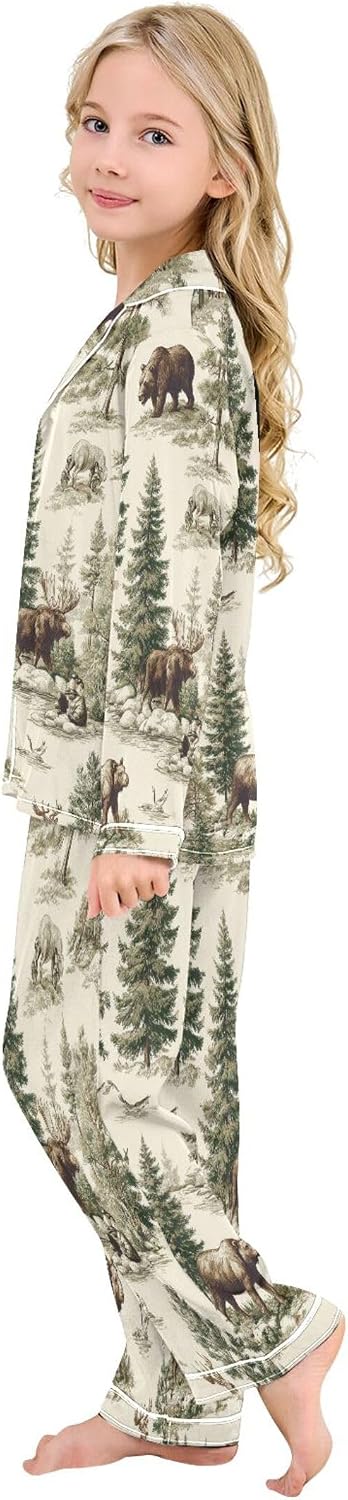 Silk Pajama Sets Long Sleeve Pajamas Soft Sleepwear 2 Piece Pjs Set