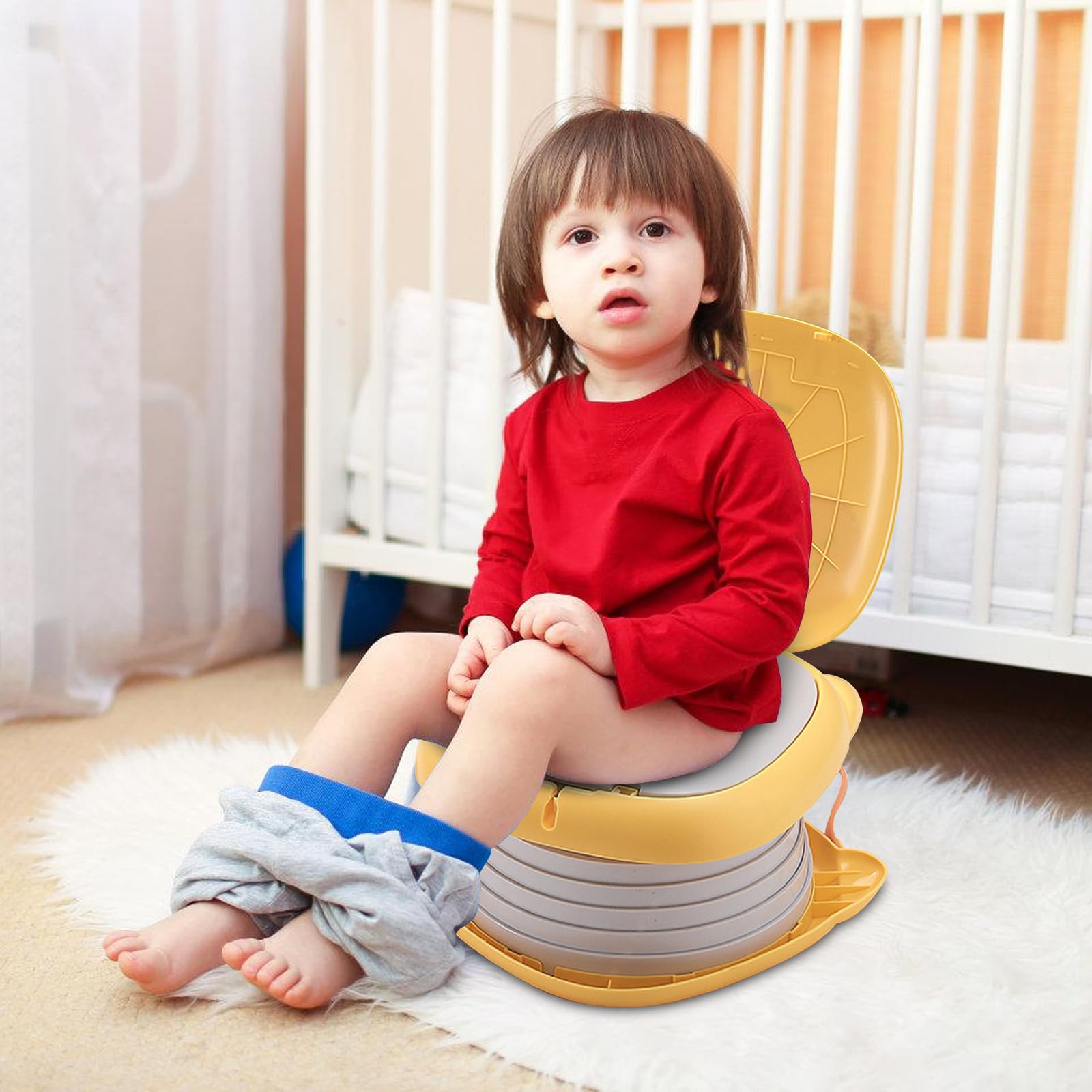 Faltbarer Toilettensitz Kinder,Töpfchen Falttoilette Kinder,Tragbares Reise-Klapptöpfchen,Toilettensitz für Kinder,Reisetoilette Kinder,Travel Töpfchen,Kindertoilette für Mobile Toilette (Orange)