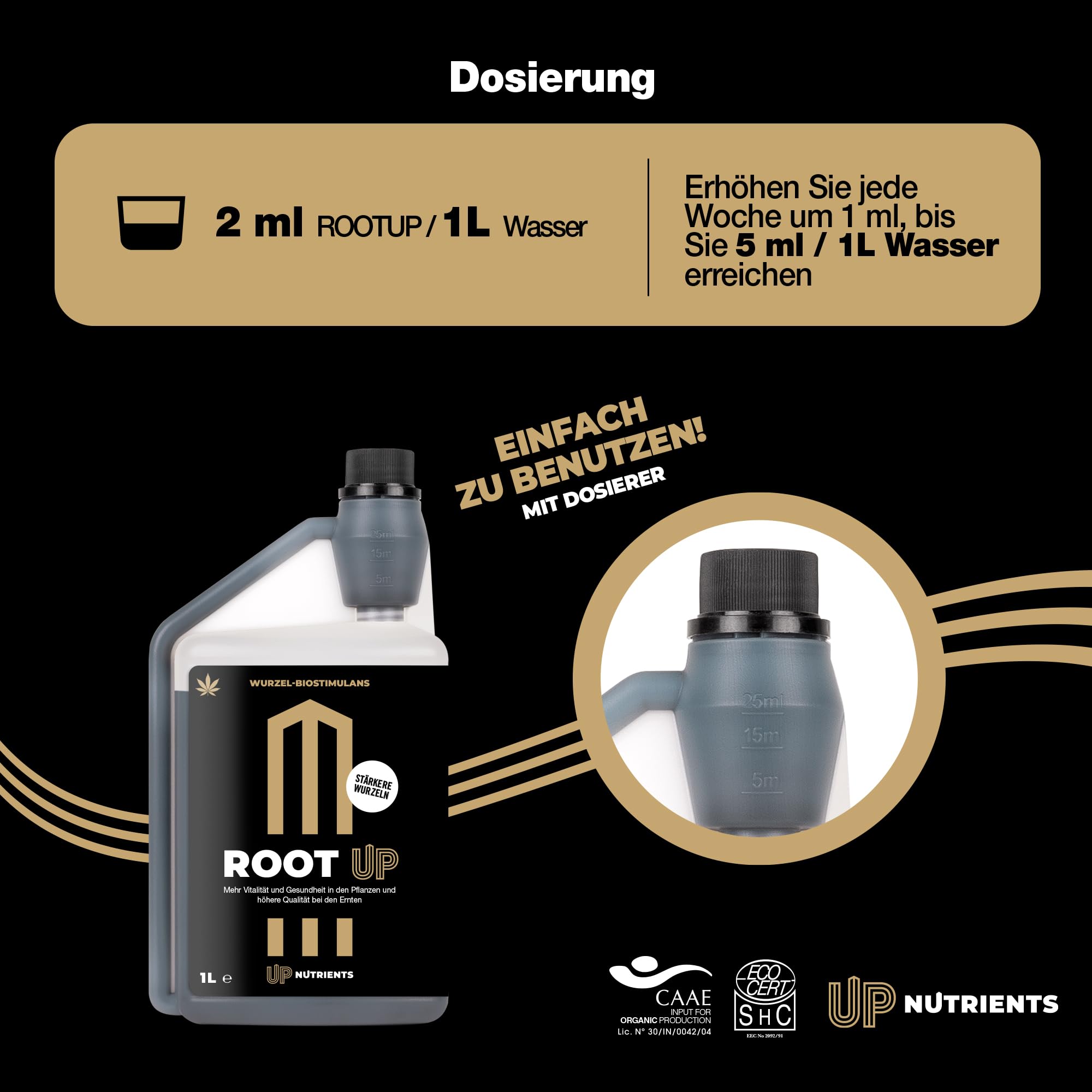 UP NUTRIENTS Bio Wurzelstimulator Root Up 1 L | Wurzeldünger | Grow Dünger | Organischer Flüssig | Wurzelwachstum Wurzelaktivator Wurzelhormon | Aktivator-Dünger, robust, groß und fest