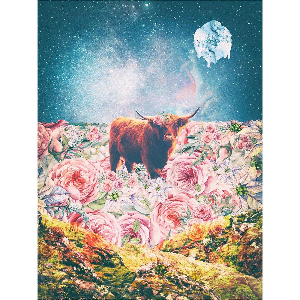 Scottish Highland Hairy Coo Trippy Psychedelic Landscape Space Art Print Poster Wall Decor 12X16 Inch