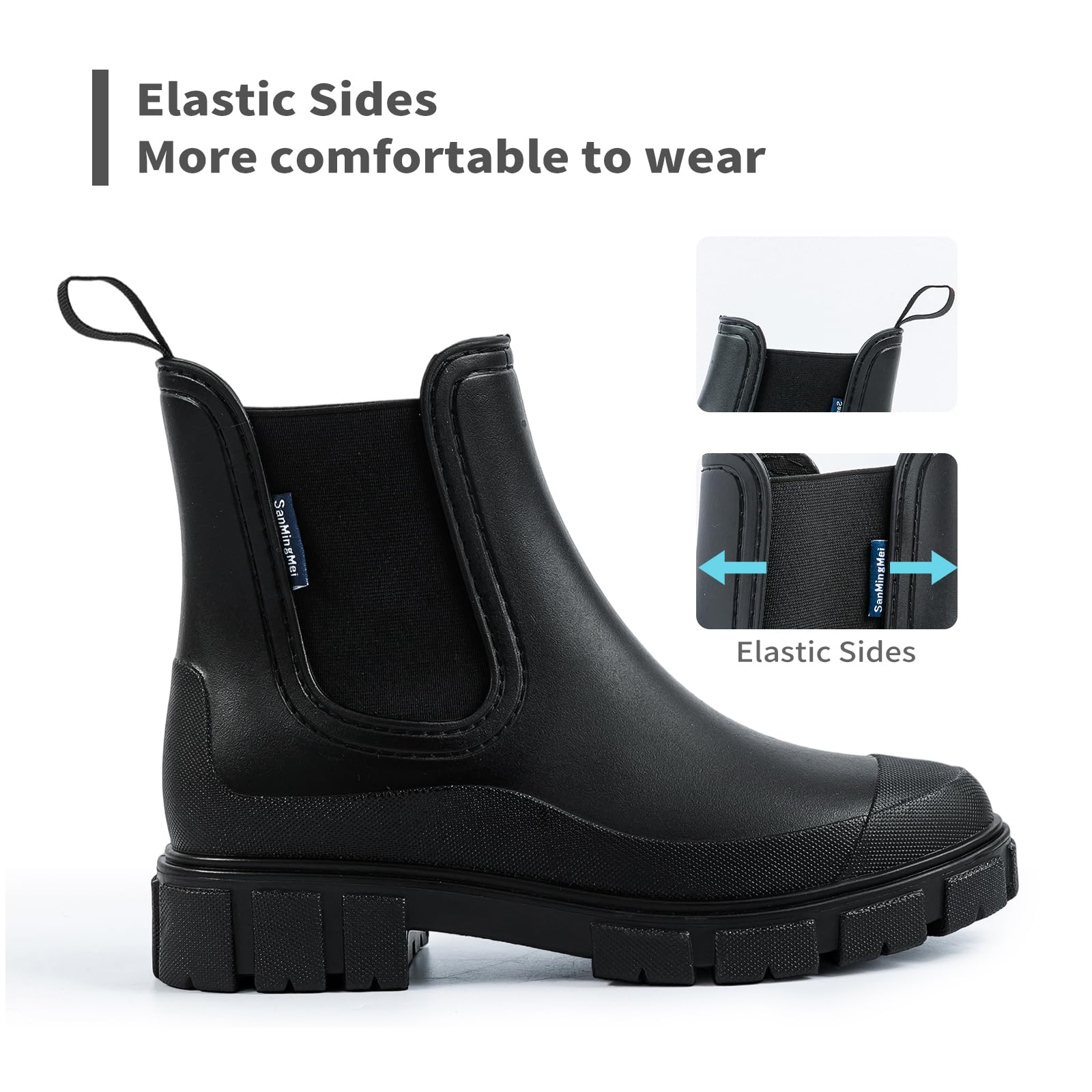 DRECAGE Gummistiefel Damen Wasserdicht Stiefel Damen Halbhoch Ankle Chelsea Boots Stylisch Stiefeletten mit Rutschfest Sohle