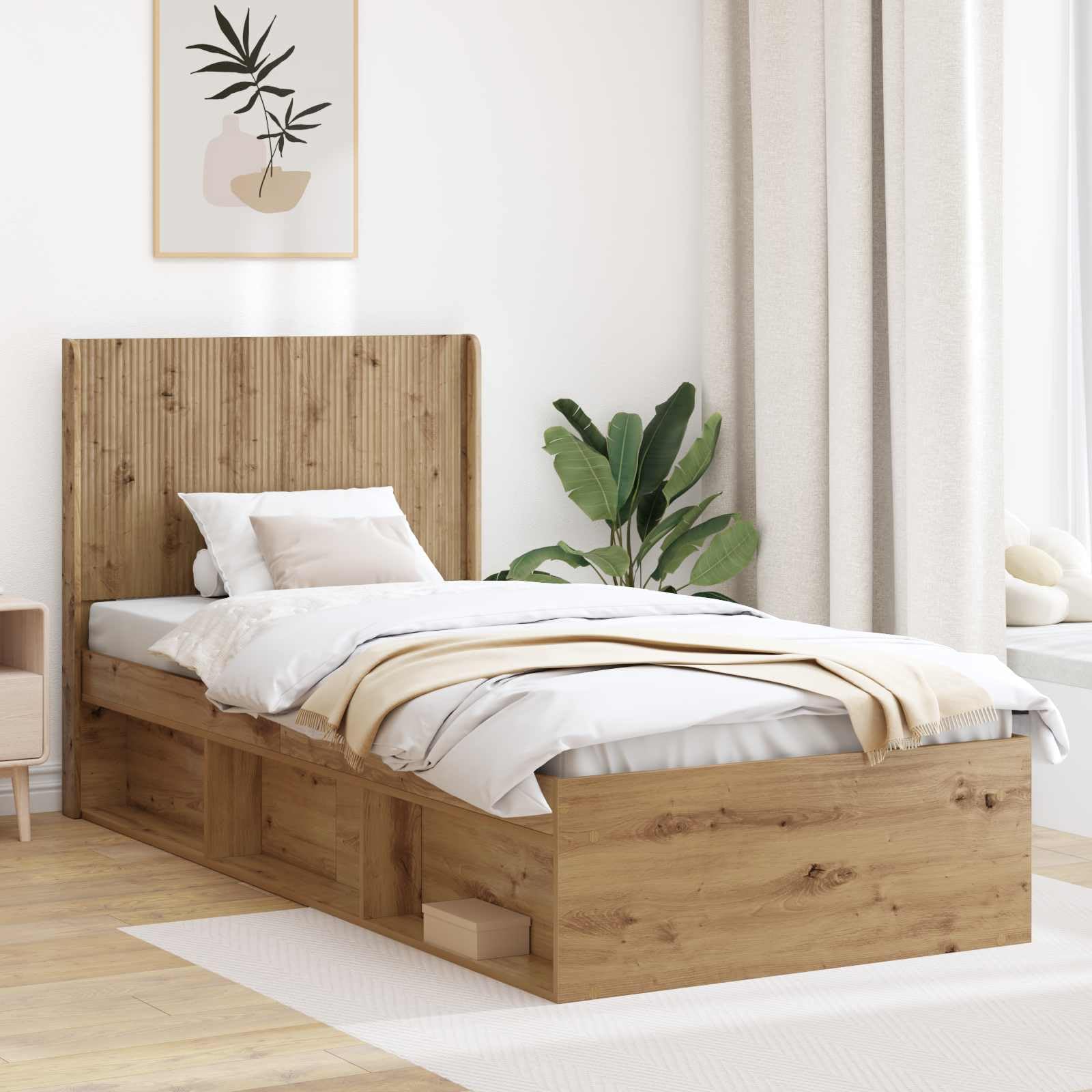 Tête de lit en chêne artisanal, panneau arrière de lit avec lattes verticales pour montage sur cadre de lit, 82 x 7 x 100 cm, tête de lit stable pour chambre à coucher et chambre d'amis