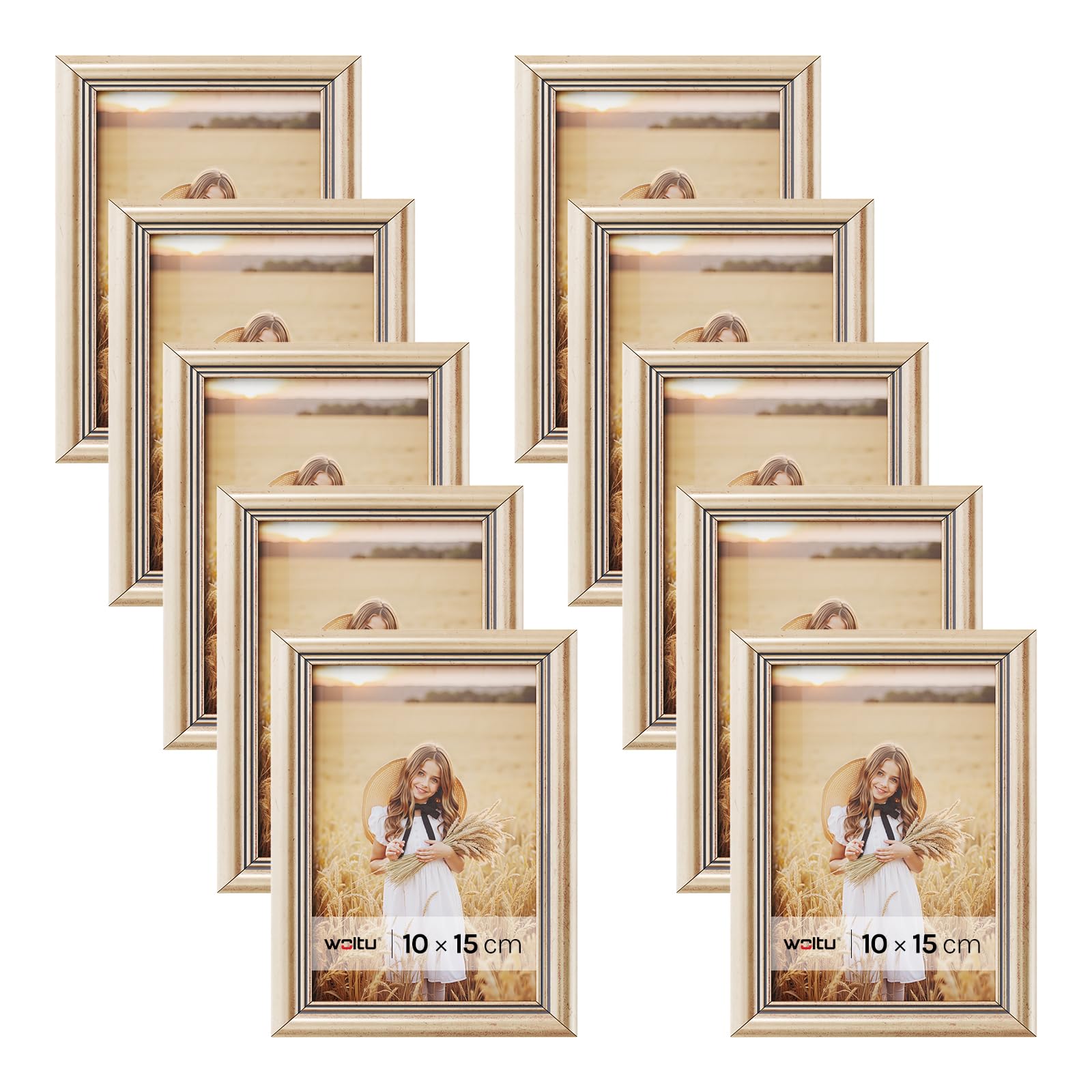 WOLTU Cornici Per Foto 10x15 Cm, Set Da 10 - Portafoto In Legno Massello Per Parete E Tavolo - Grigio - Certificato FSC