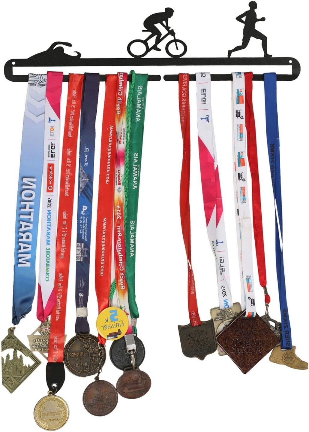 RUNWYND Triathlete Metal Medal Hanger - Black (41 cm x 11 cm)