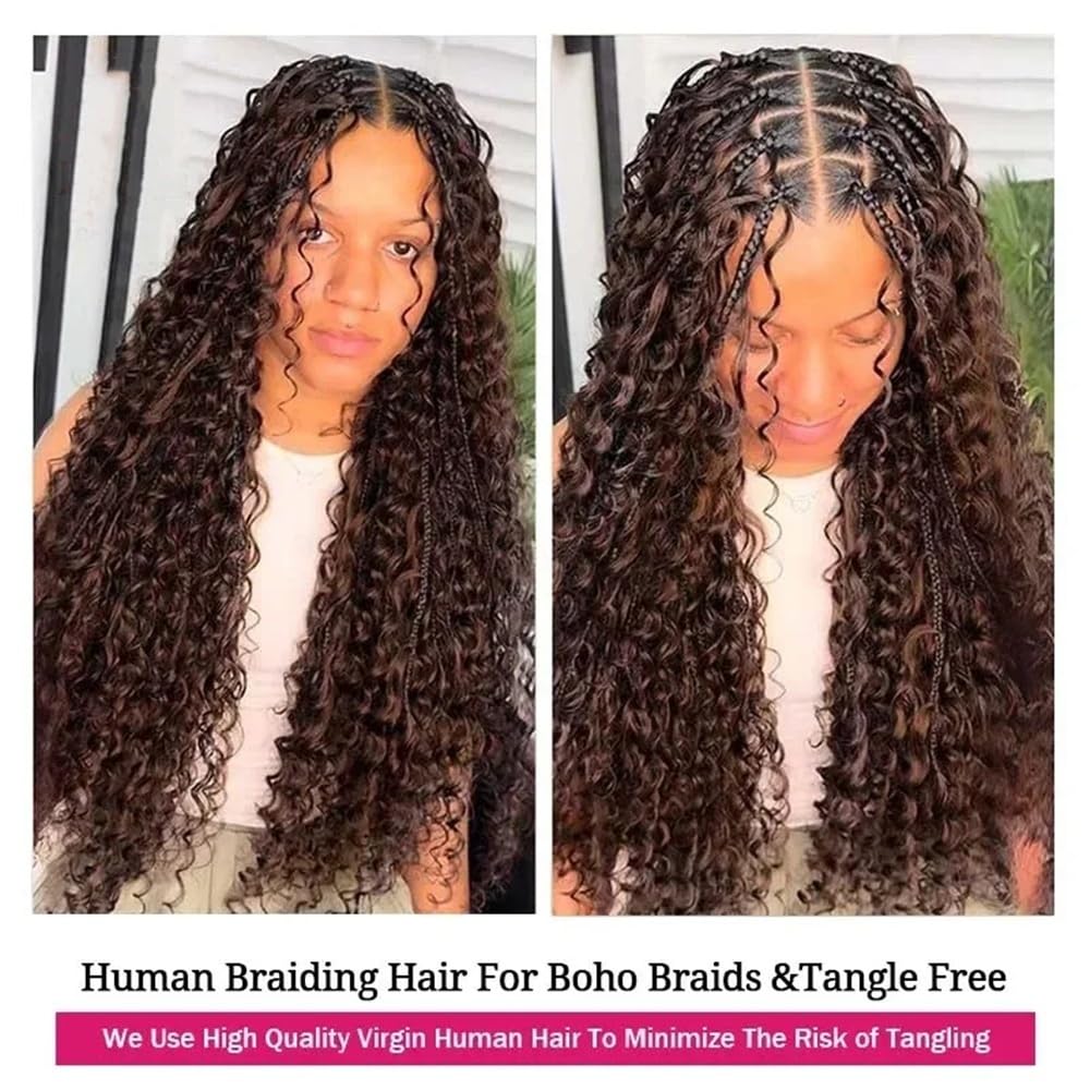 Przedłużenie włosów z brązowymi włosami, bez plątania, do warkoczyków Remy Jerry Curly Boho Braids (1 opakowanie, 20 cali)