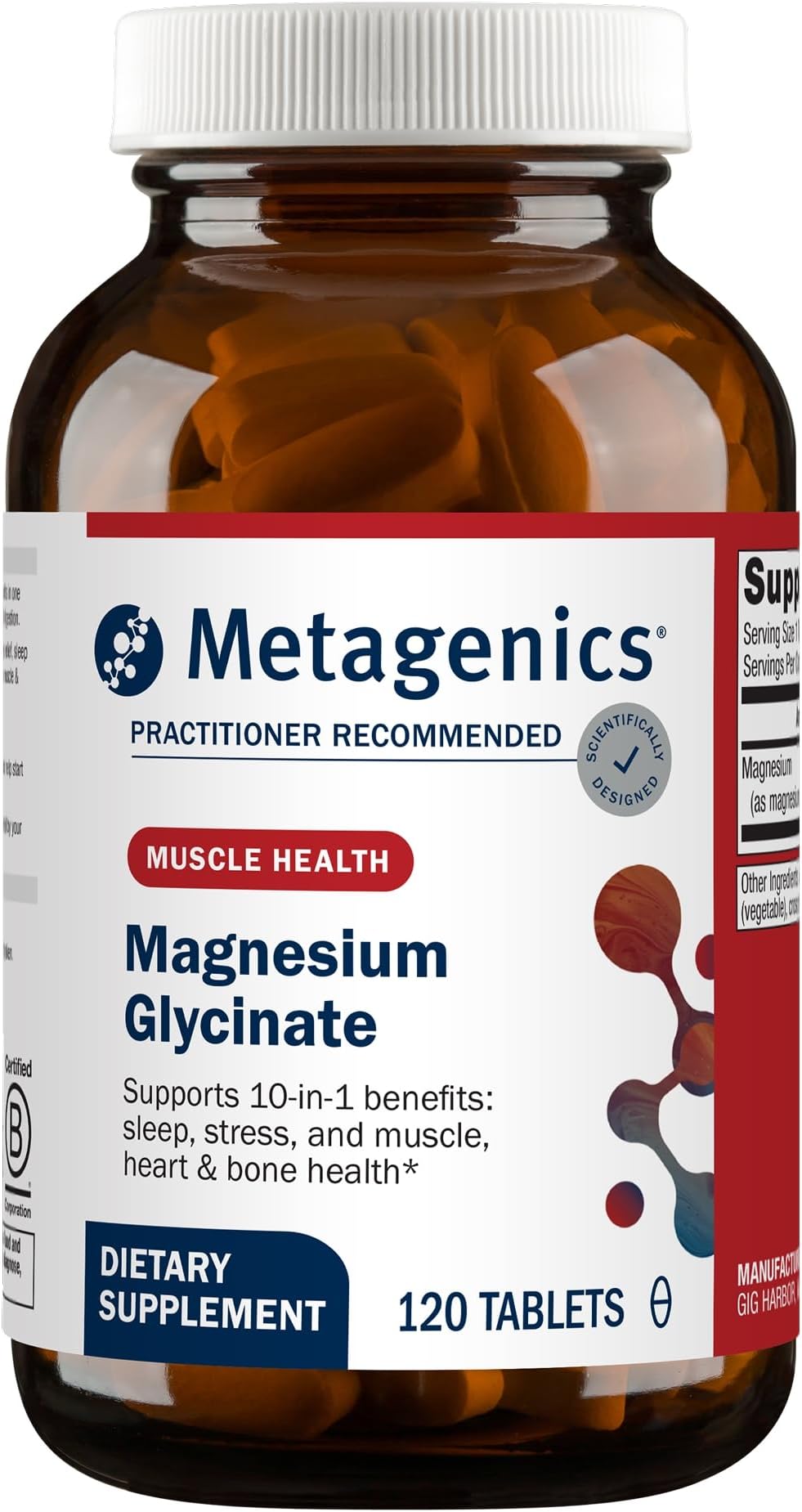 Metagenics Mag Glycinate - Highly Absorbable Magnesium Glycinate 100mg Supplement for Muscle Relaxation Support and Nervous System Health - 120 Count