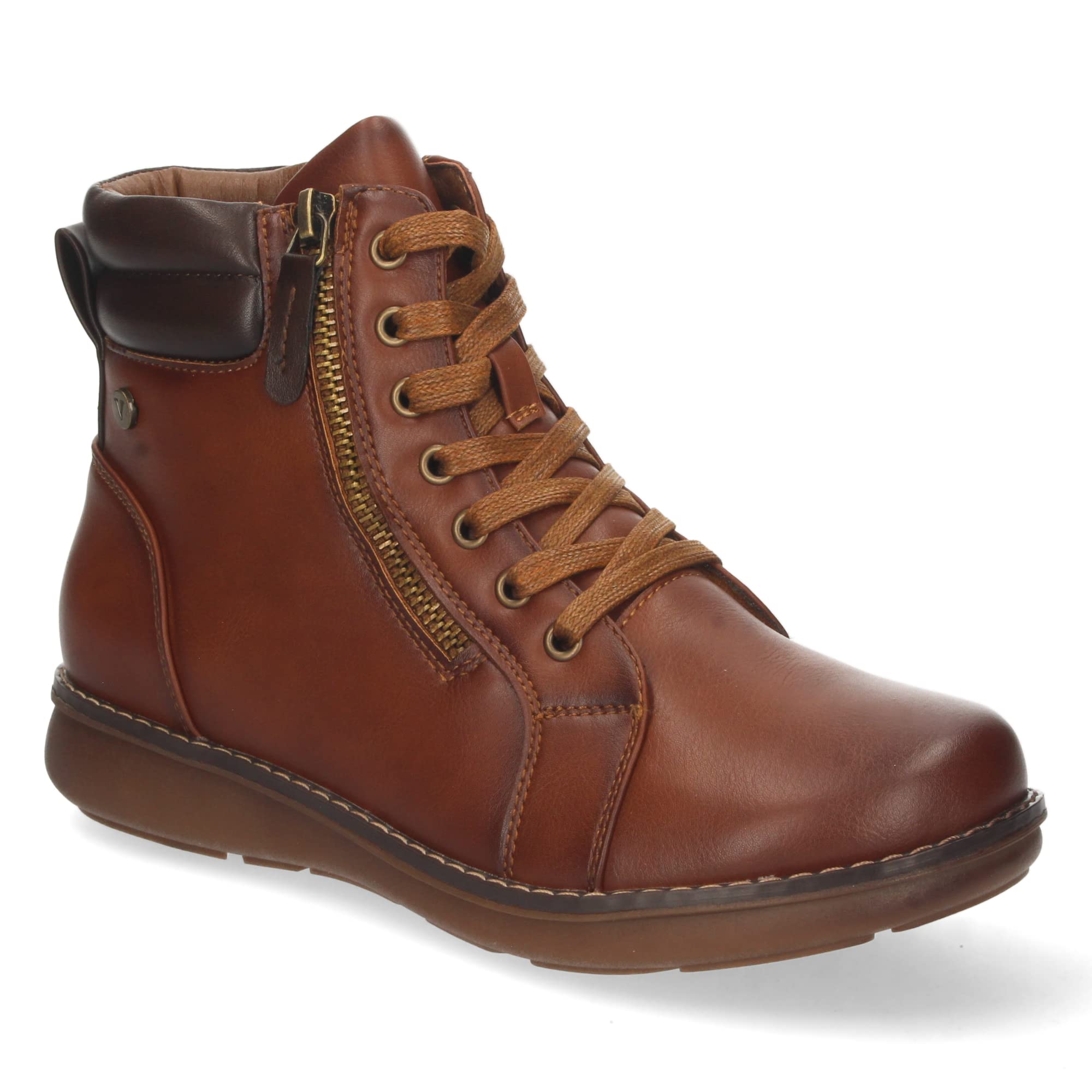 shoes&blues.es Botin Plano de Mujer, Comodos, con Doble Cremallera, Estampado Liso, y Cierre de Cordones, Otono Invierno 2022