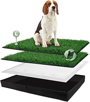 HQ4US 4LEGS Dog Grass Pad with Foldable Dog Litter Box, Large Liner Base 3323 for Balcony, 2 Artficial Grass Pee Pads for Dogs, Pee Pad Holder, Potty Training