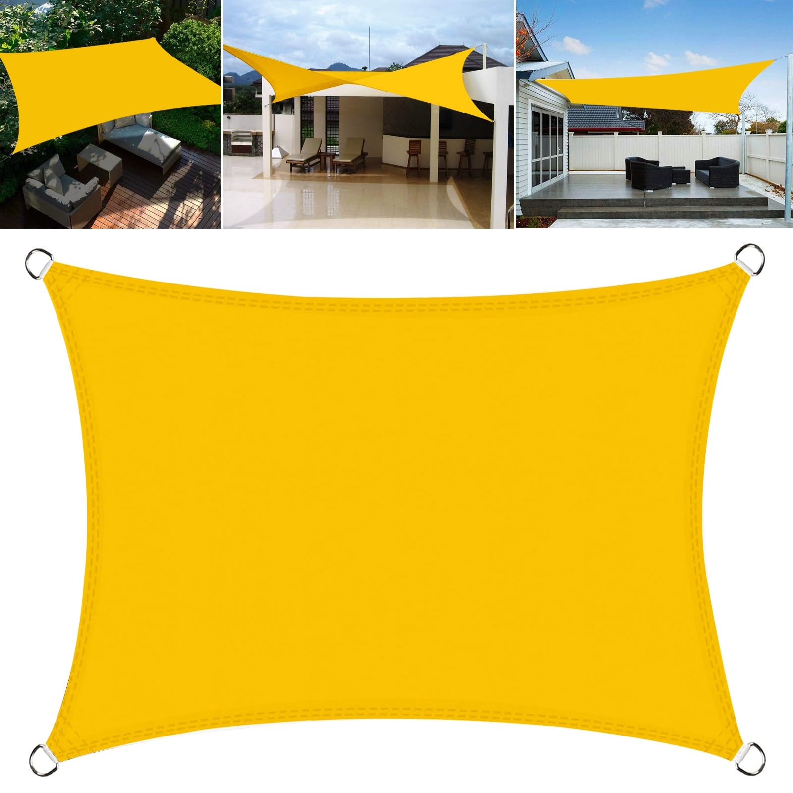Voile d'ombrage imperméable 1.6x3.2m en polyester jaune pour l'aménagement du jardin