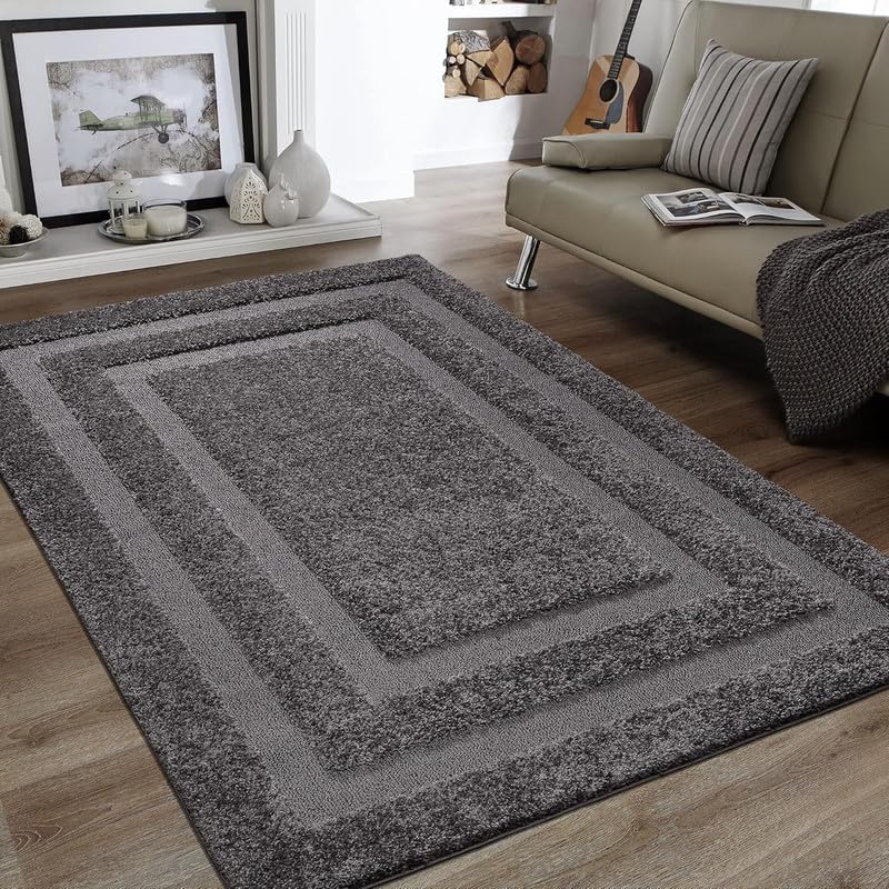 Image of Shaggy Rugs 6X8 FEET Soft and Cozy Carpet for Living Room & Hall, Bedroom, and Kids Room Non-Slip, High Pile, Machine Washable, Perfect for Any Room (Dark Grey)