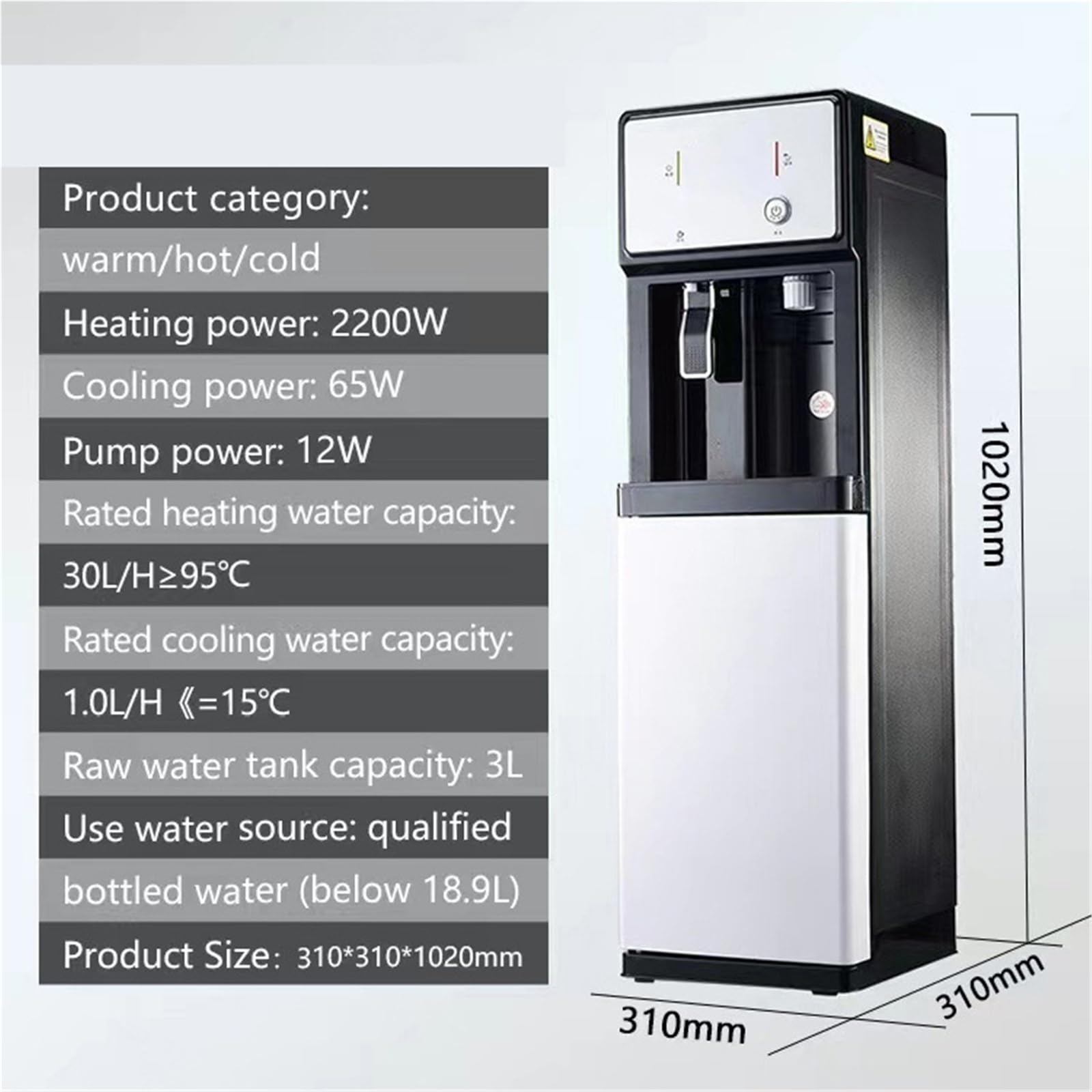 Wasserdispenser Standbrunnen, Wasserspender for Kalt-, Warm- und lauwarmes Wasser, Wasserstandsanzeige, geeignet for Zuhause, Büro und Gewerbe | Leiser Wasserspender