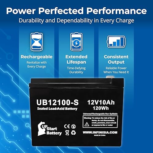 Miniatura 8 de Paquete de 2 baterías de repuesto de 12 V 10 Ah para batería Neuton CE5 – Batería de 24 V 10 AH UB12100-S para cortacéspedes Neuton, baterías