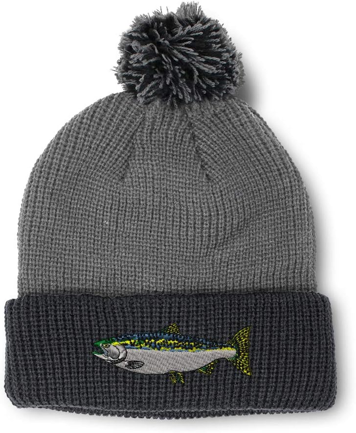 Custom Pom Pom Beanies for Women Fish Steelhead Embroidery Skull Cap Winter Hats for Men Acrylic 1 Size