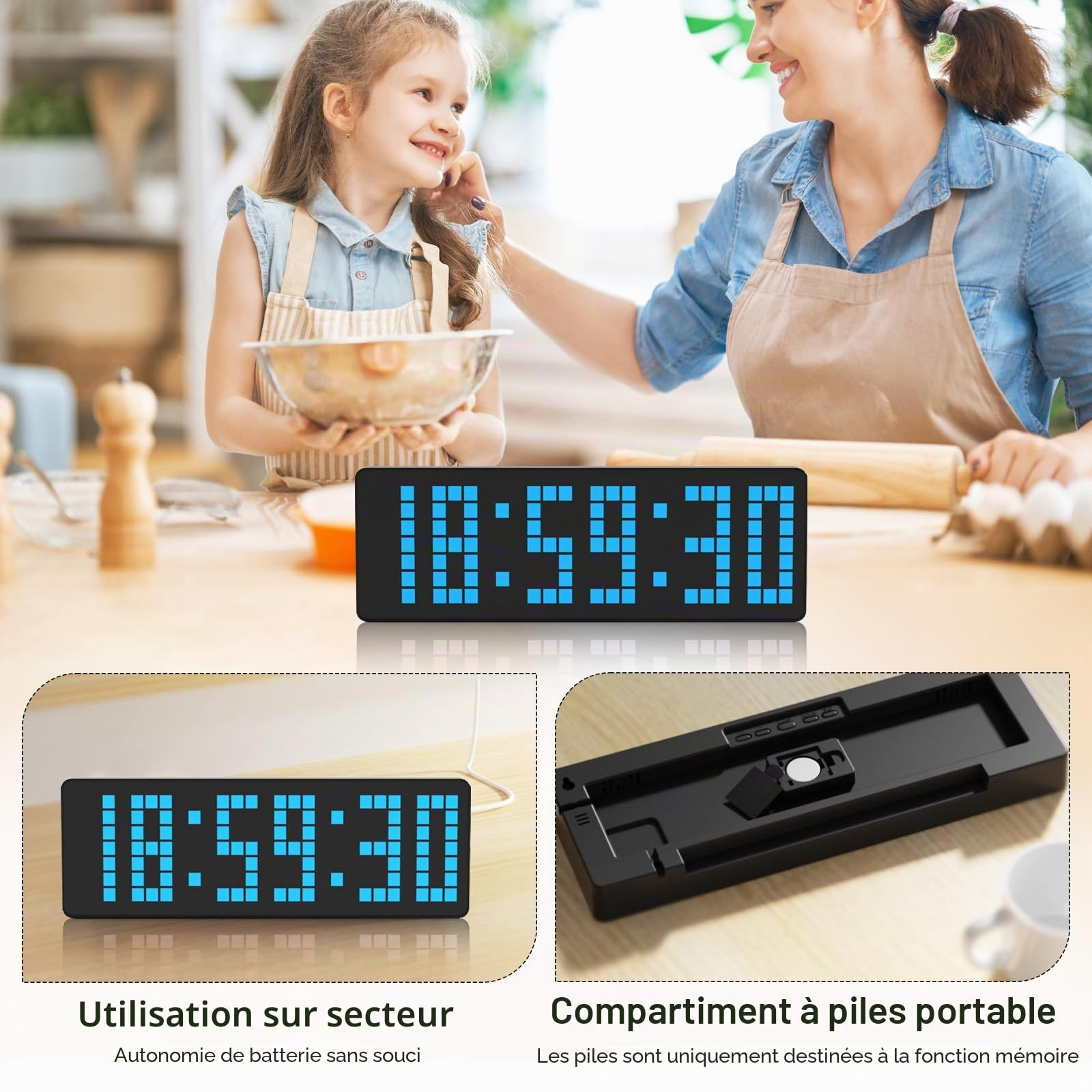 Timer Sport, Horloge Digitale Murale LED Grand Format 13,2" avec Compte à Rebours/Chronomètre Horloge Numerique pour la Salle de Sport Garage Maison Sport et Même Intérieur et Extérieur (Bleu)