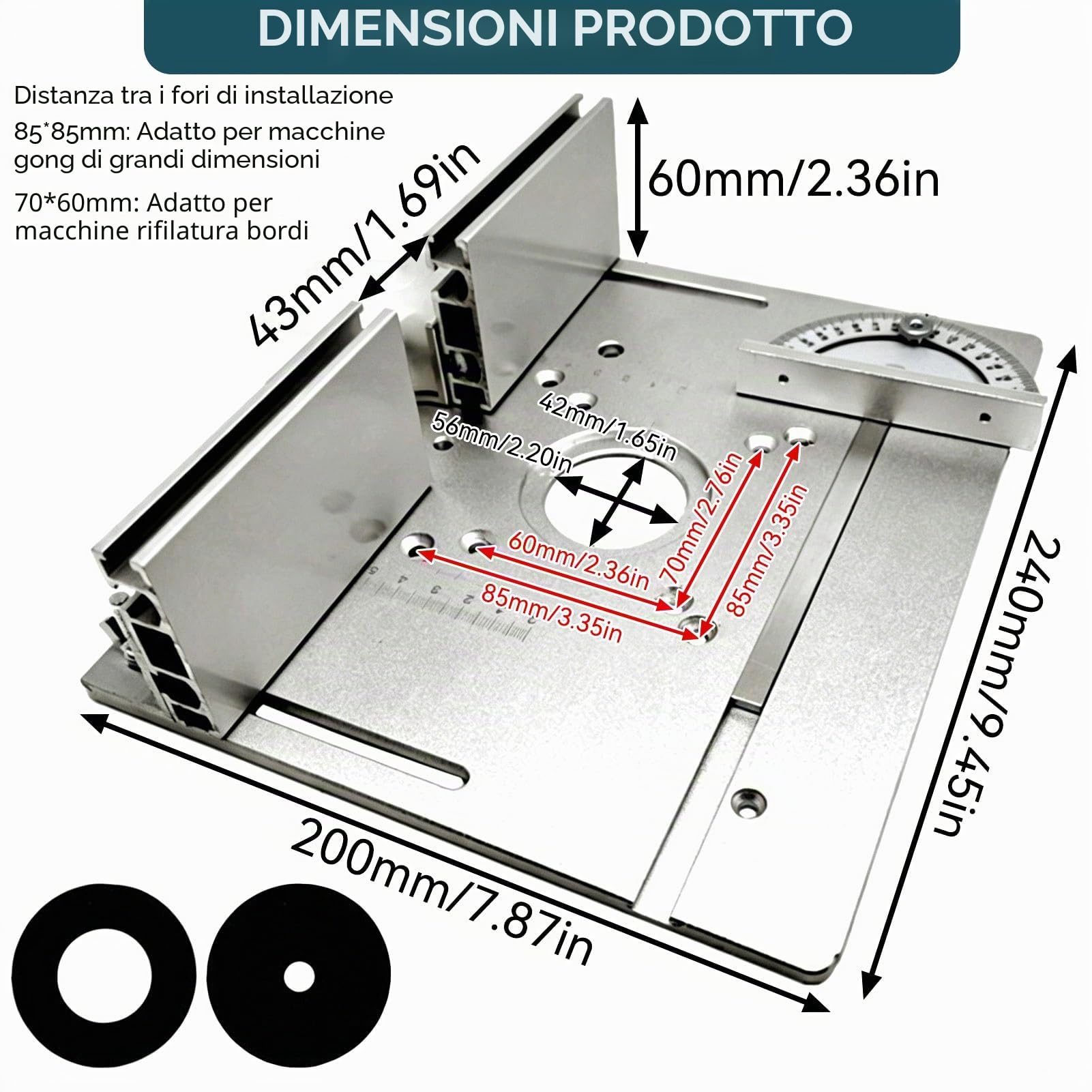 Piastra di inserimento per tavolo fresatrice, 2 in 1 piano ribaltabile da banco per lavorazione del legno per fresatrice/rifilatrice elettrica