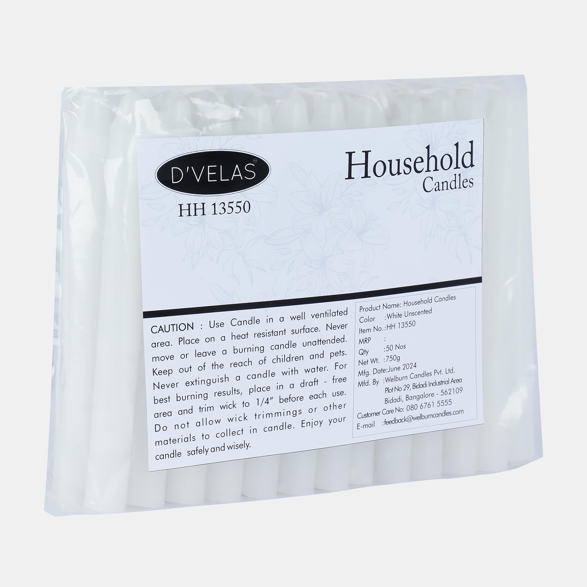 D'Velas™ White Unscented Household Candles Pack of 50 | Upto 4 Hours Each - | Idle for Lighting, Prayer, Decoration, Home Decor. (Pack of 50 - White Unscented)