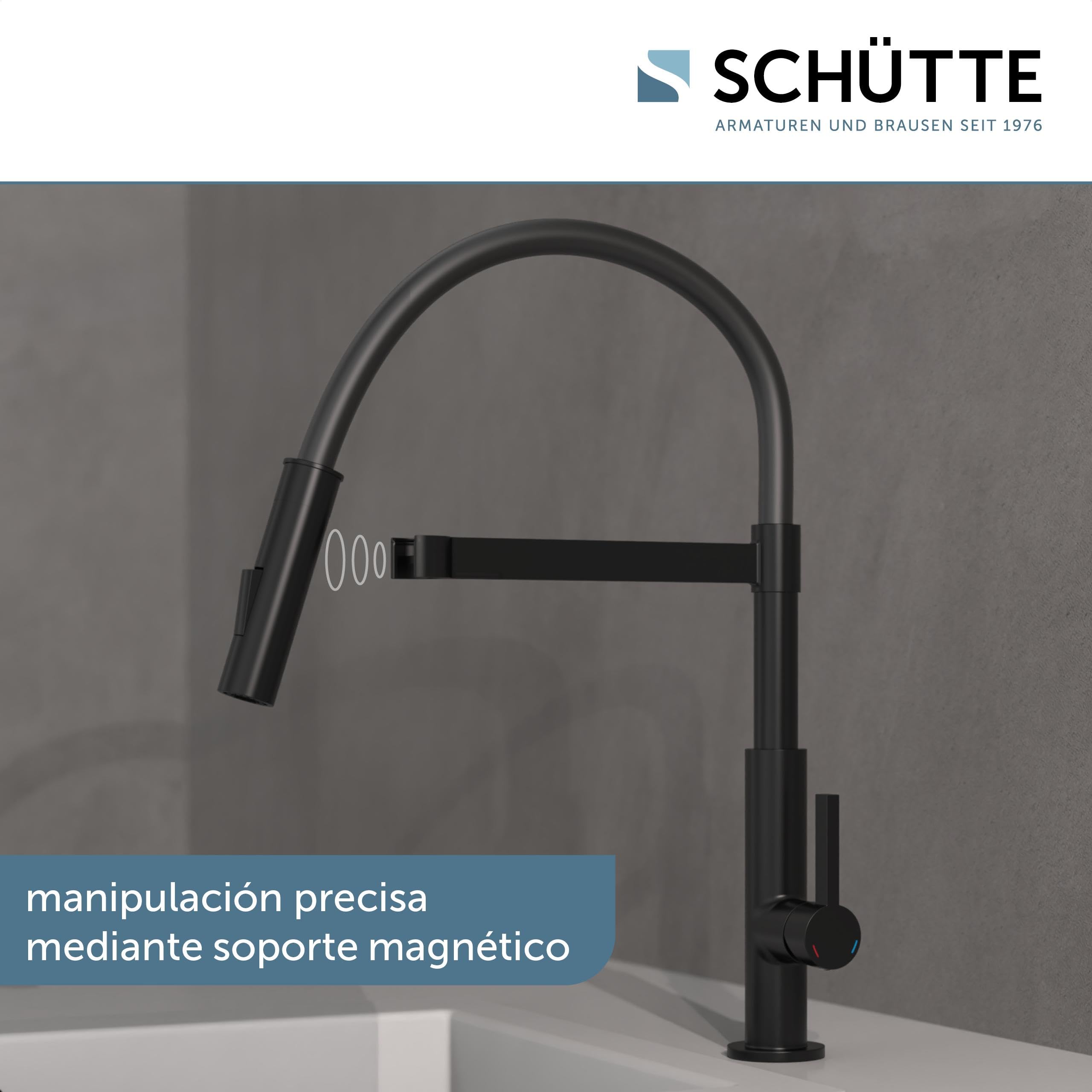 Schütte 79147 Grifo de Cocina de 360 ° con Manguera Suave al Tacto, Mezclador Monomando con alcachofa magnética extraíble para Fregadero, Color Negro Mate
