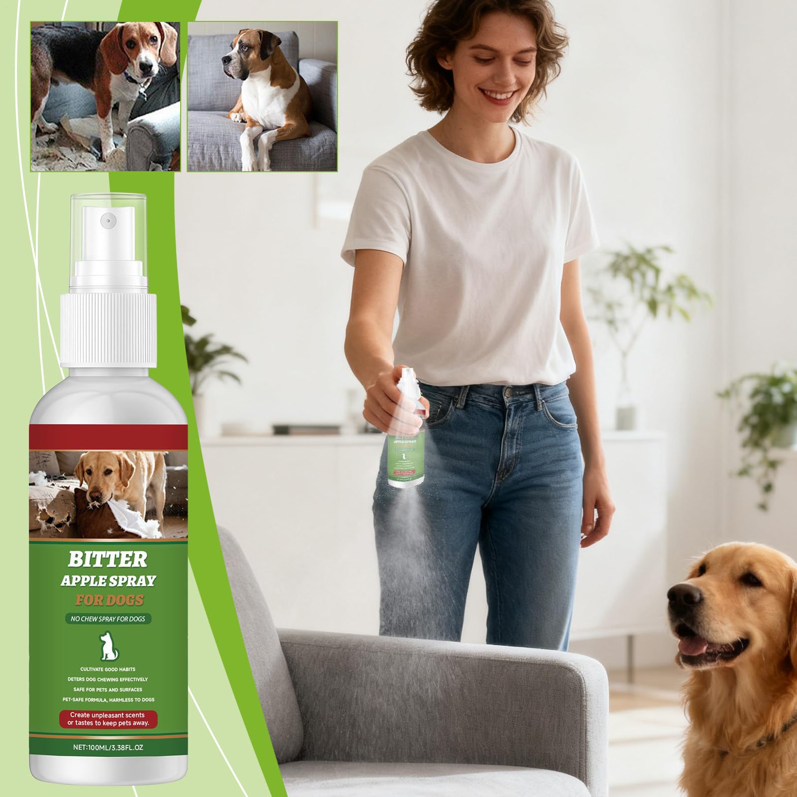 Spray do ?ucia dla psów, naturalny sk?adnik, 100 ml, naturalny korektor zachowania , spray ochronny do mebli, trwa?y, do wewn?trz, zewn?trz, dywan