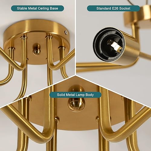 Vista 44 de DELIPOP Sputnik - Lámpara de techo Sputnik moderna de 4 luces negras y doradas, lámpara de techo E26 de metal industrial semiempotrada para Negro