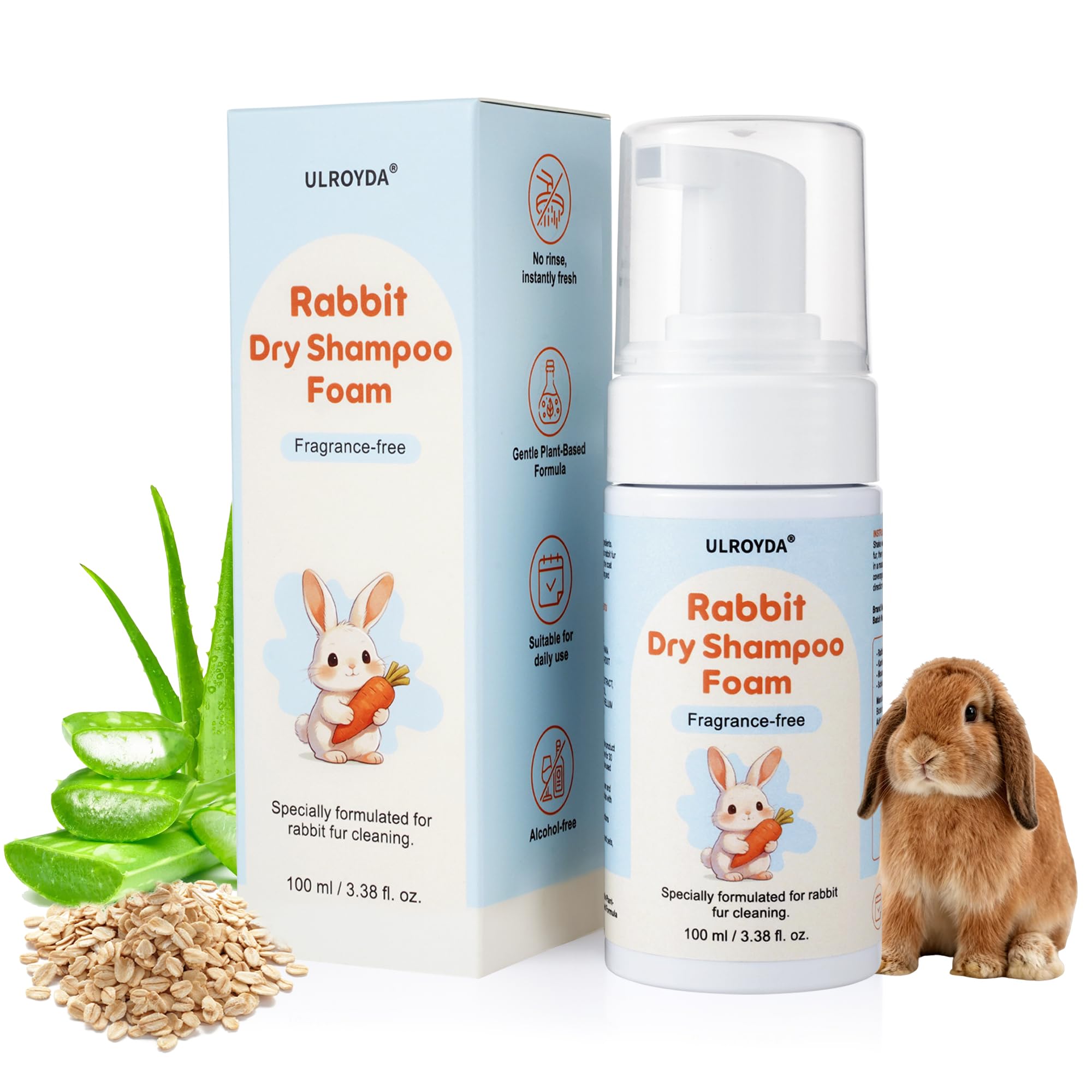 ulroyda Fragrance-Free Dry Shampoo for Rabbit, 100 ml