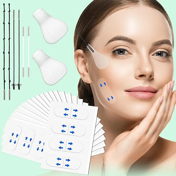 160PCS Face Lift Tape Invisible With String, Face Lifting Tape, Neck Lift Tape Invisible Behind Neck, V-Shaped Instant Facelift, Waterproof Transparent for Sagging Skin, Double Chin, Wrinkles, Eyes