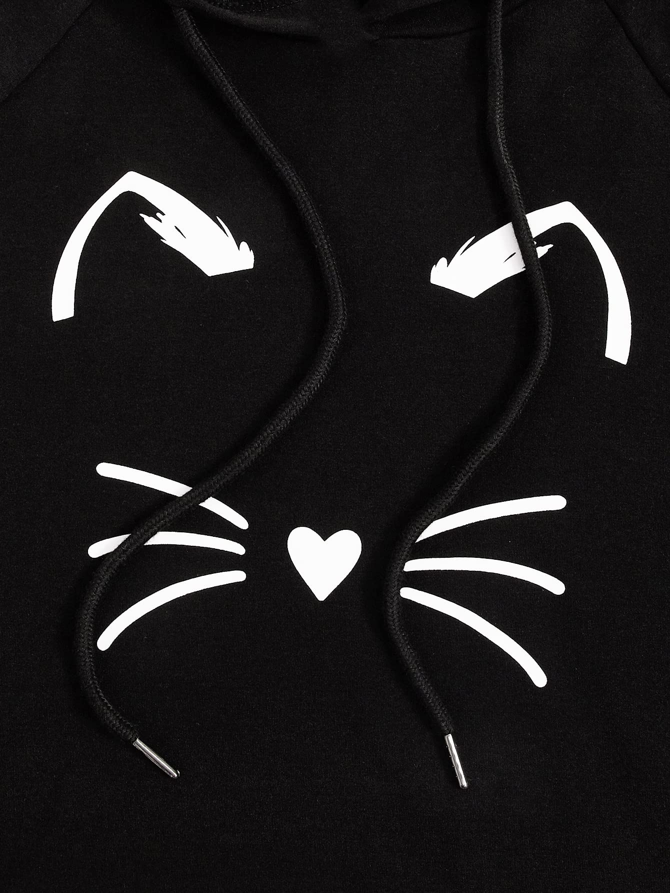 SweatyRocks Women's Long Sleeve Hoodie Crop Top Cat Print Sweatshirt: Large Black White Cat