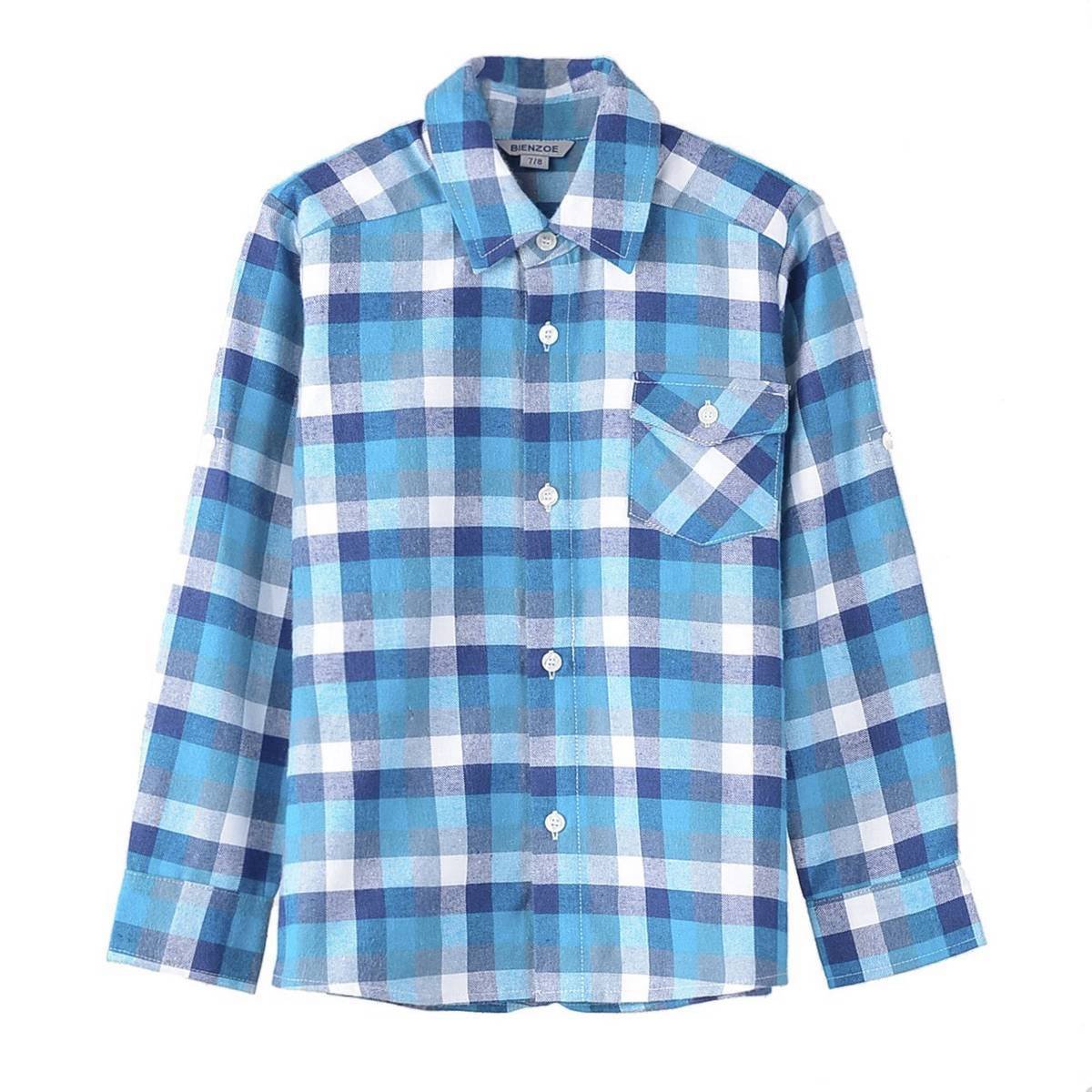 Bienzoe Niño Calentar Franela Manga Larga Tartán Camisa